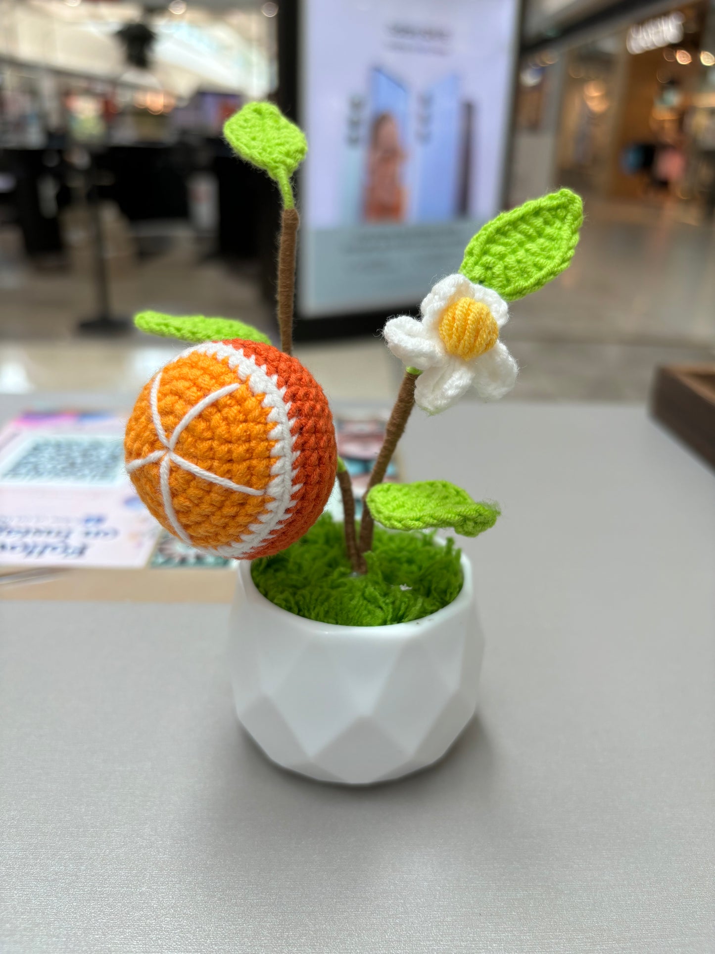 Crocheted Orange Fruit Decoration in Pot