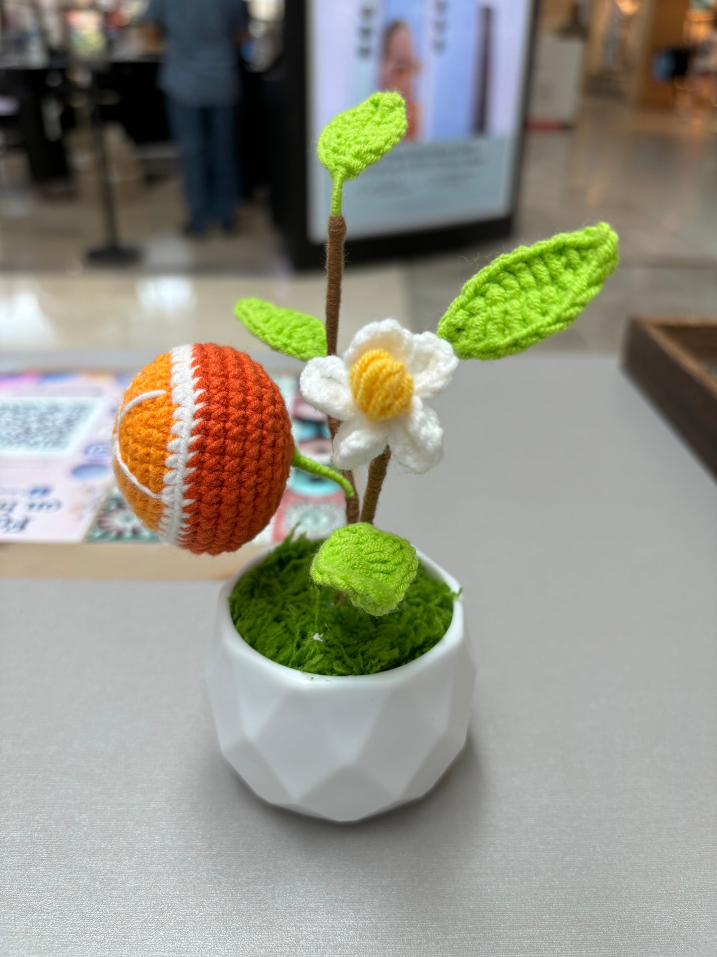 Crocheted Orange Fruit Decoration in Pot