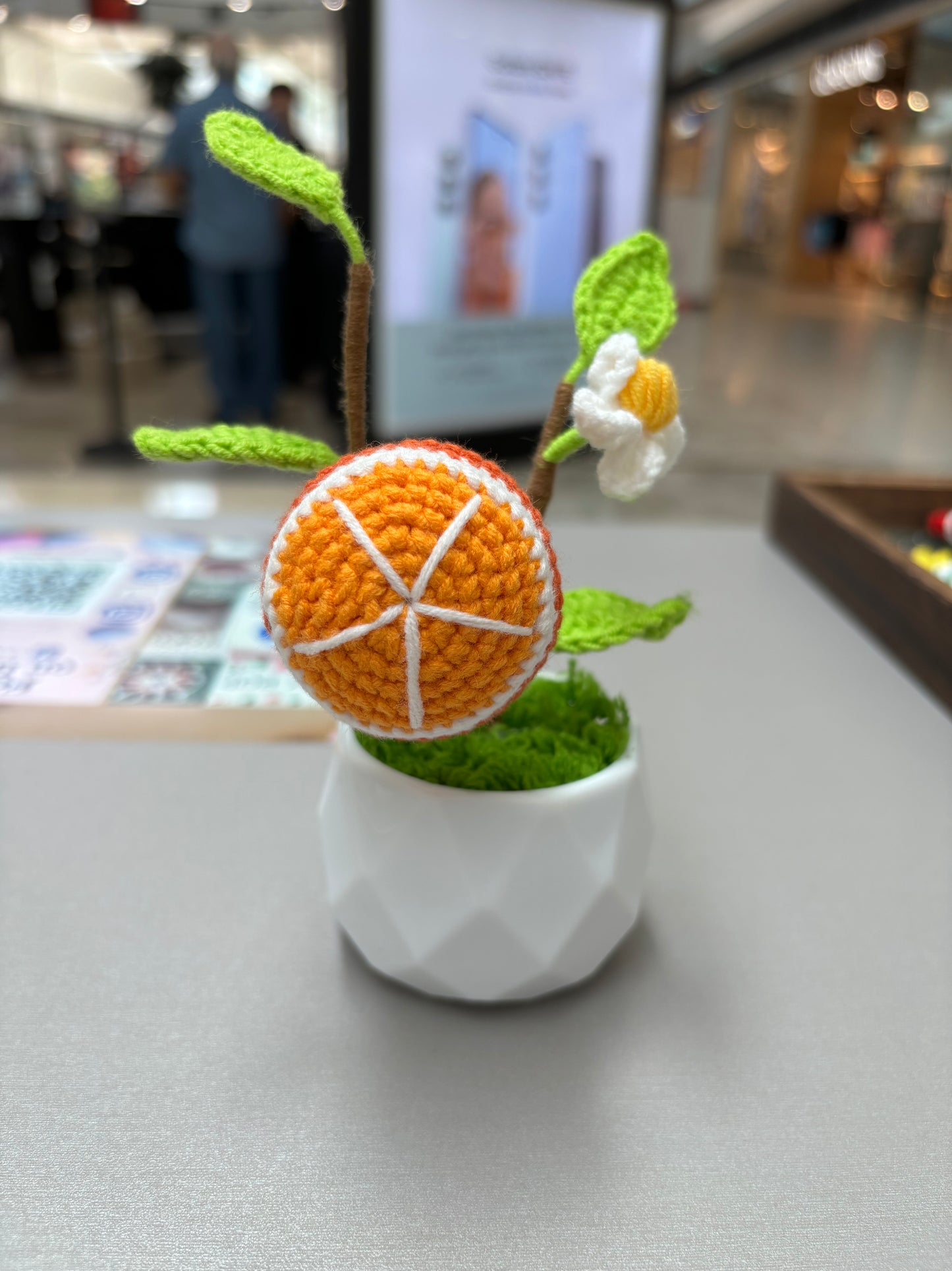 Crocheted Orange Fruit Decoration in Pot