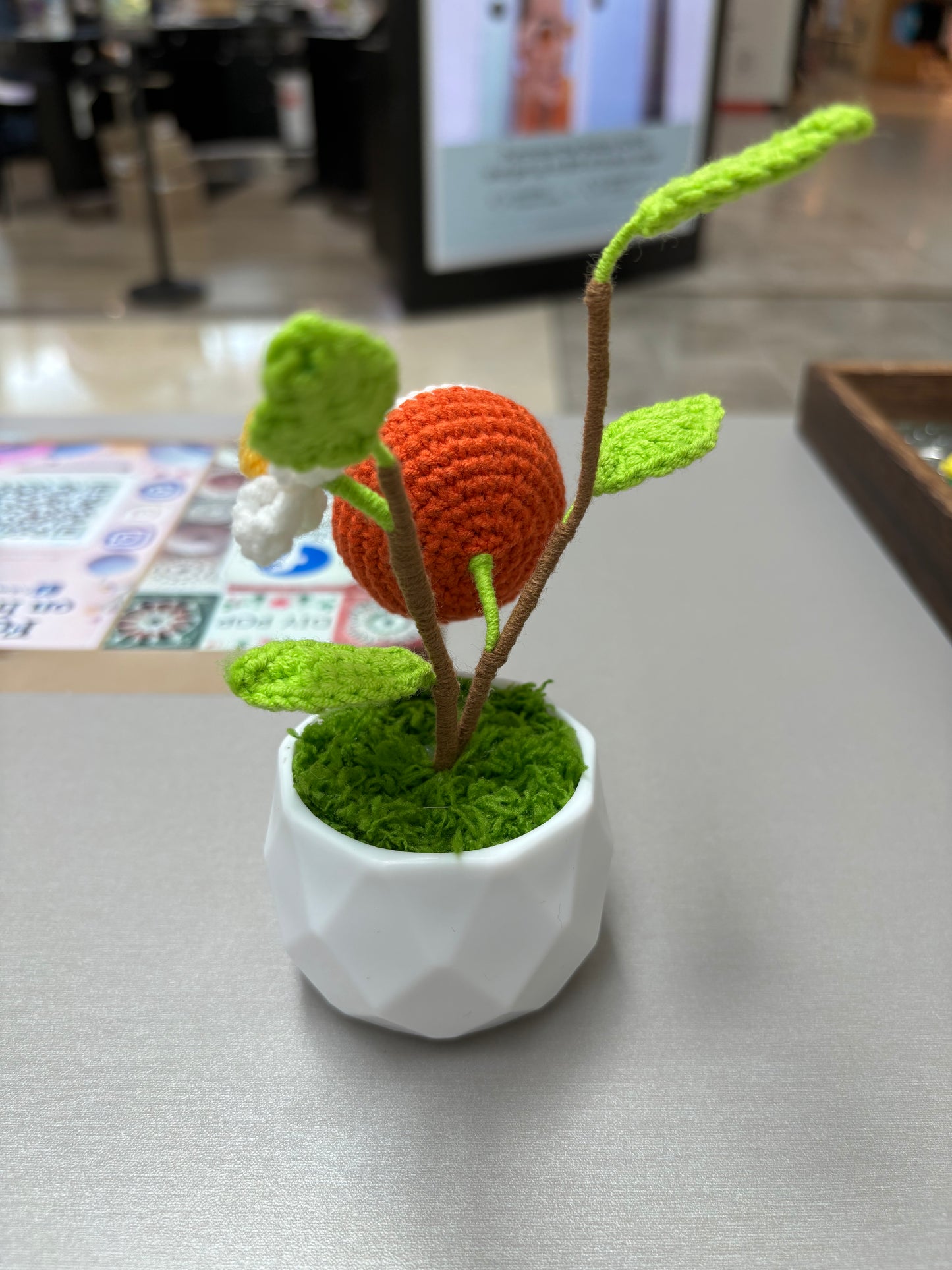 Crocheted Orange Fruit Decoration in Pot