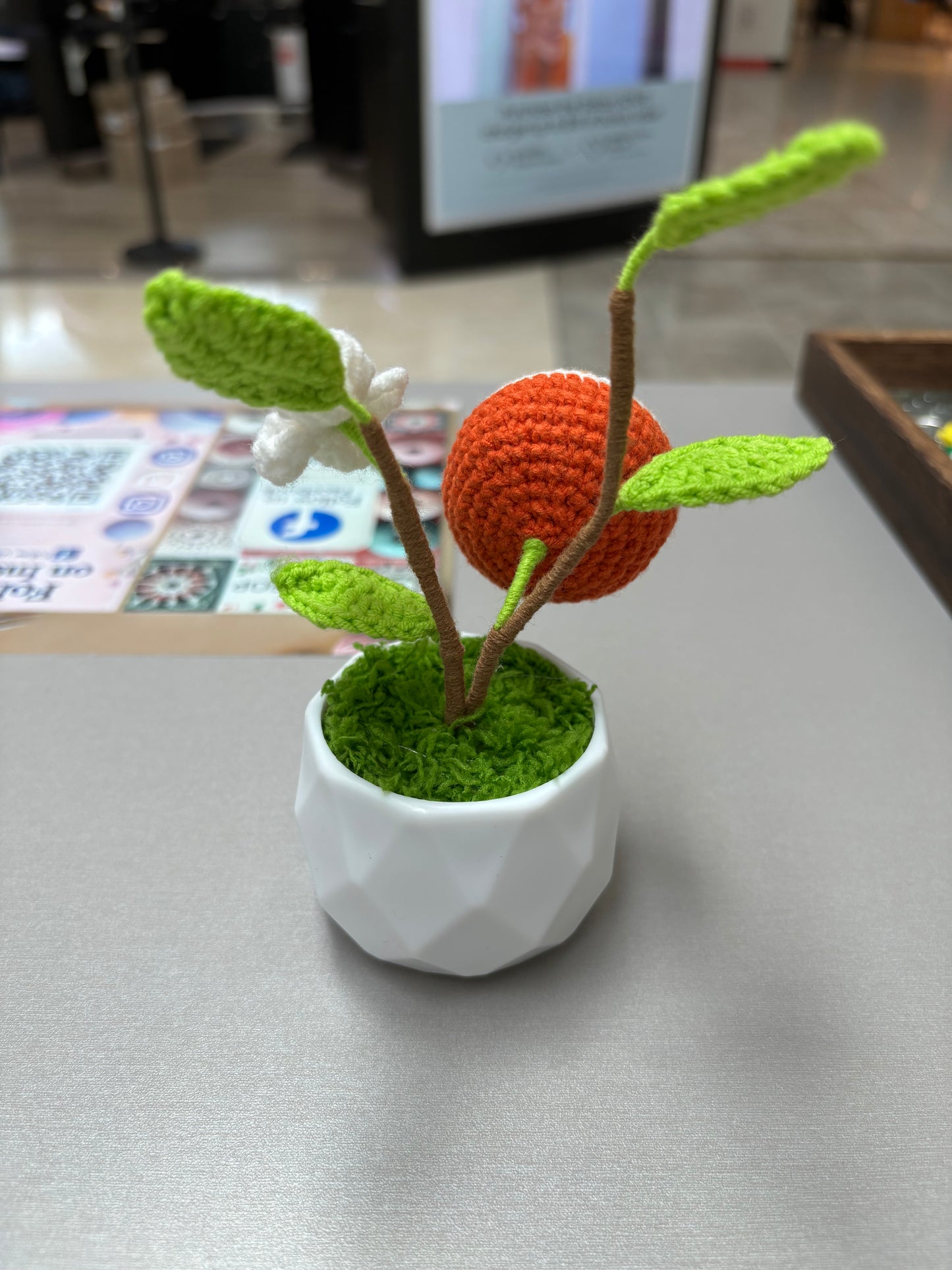 Crocheted Orange Fruit Decoration in Pot