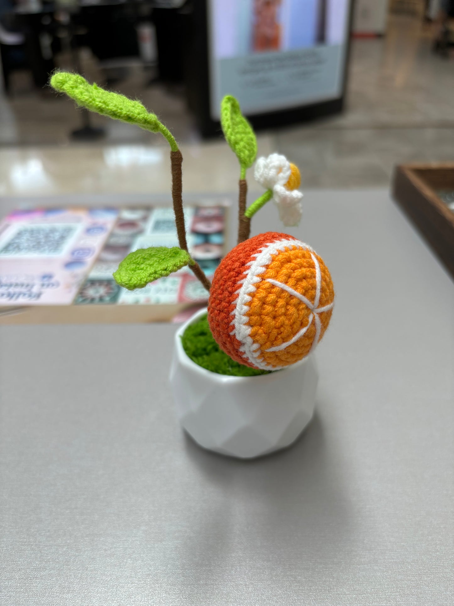 Crocheted Orange Fruit Decoration in Pot