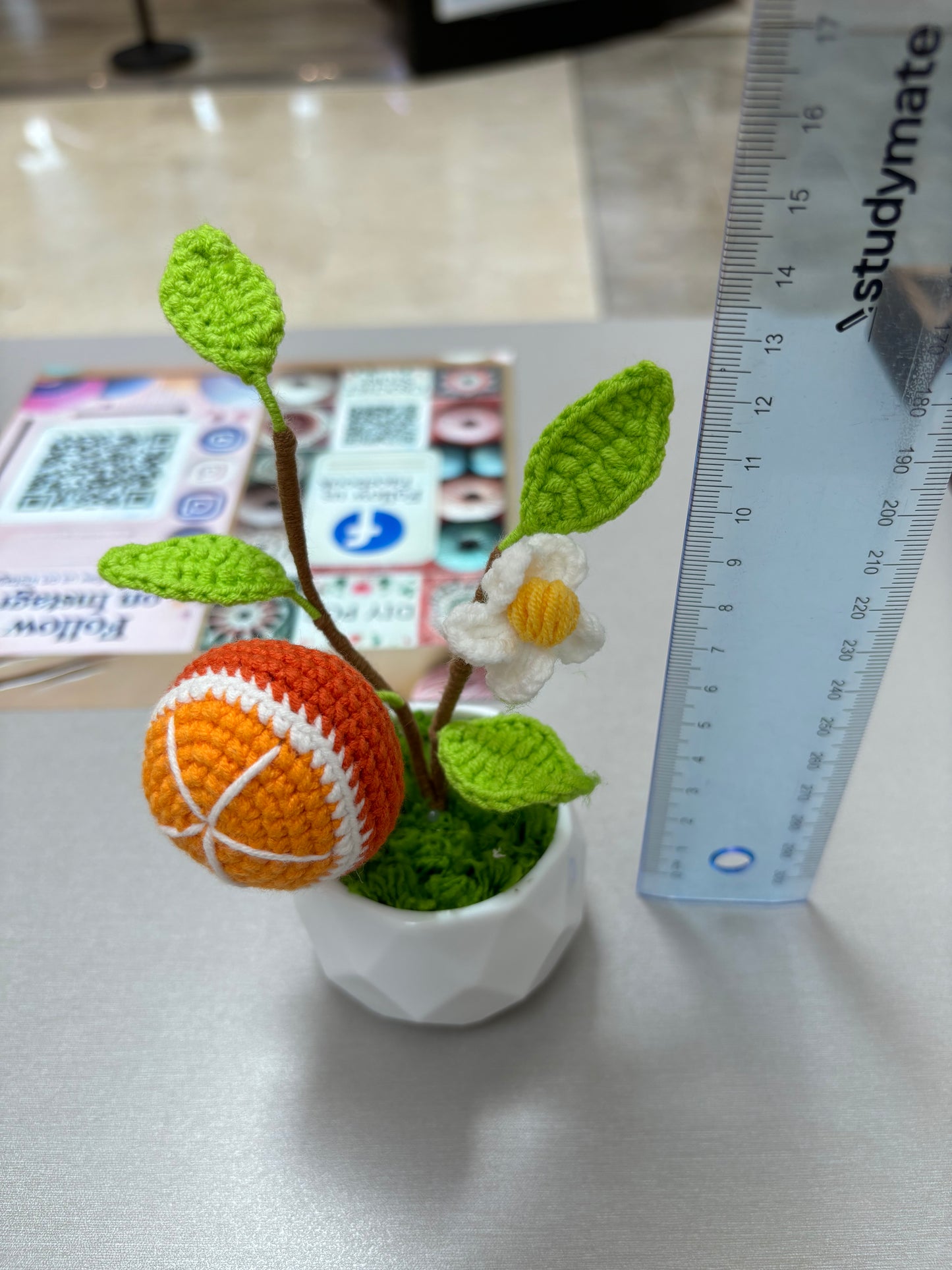 Crocheted Orange Fruit Decoration in Pot