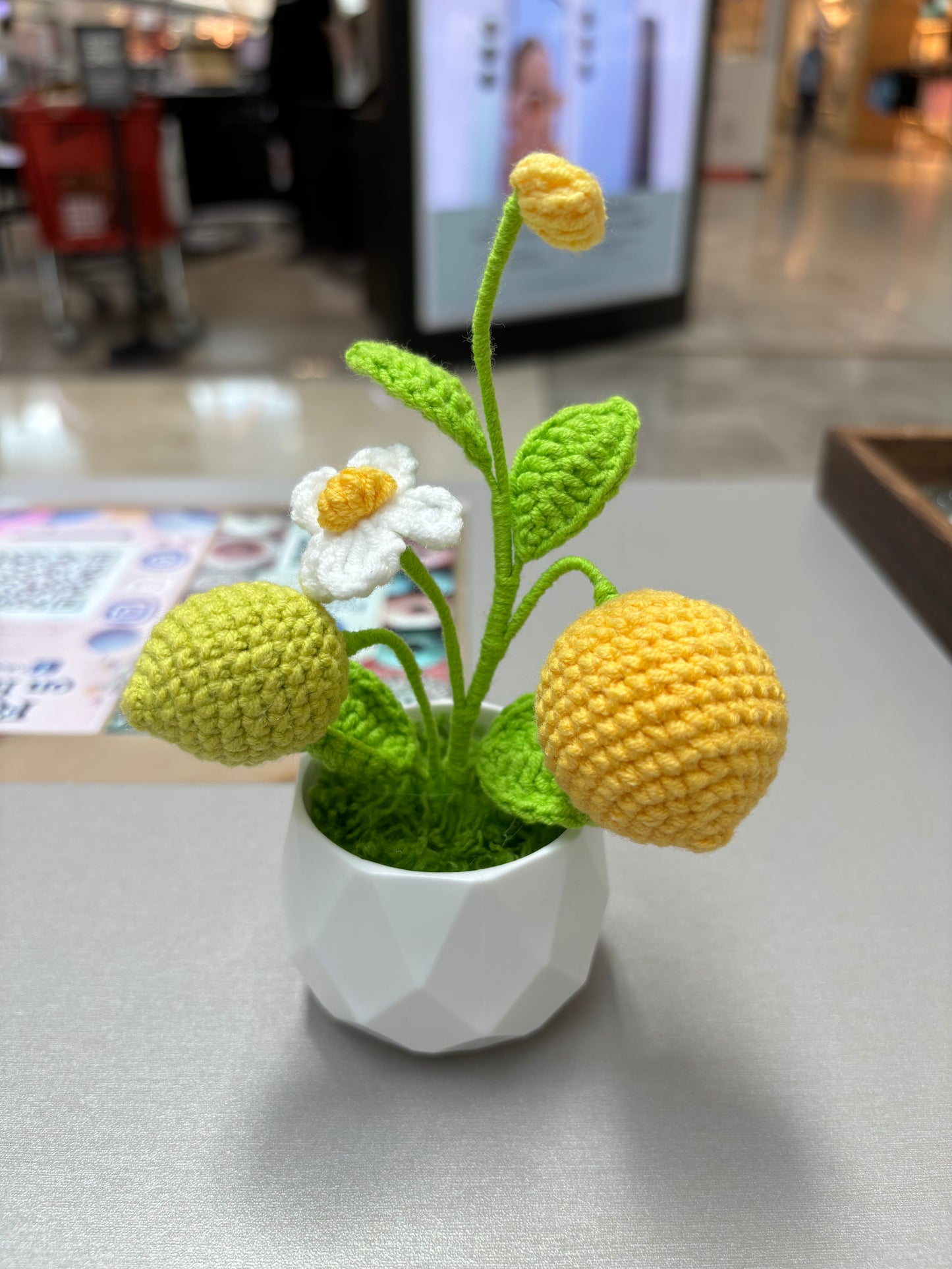 Handmade Crochet Lemon Tree Decor in White Pot