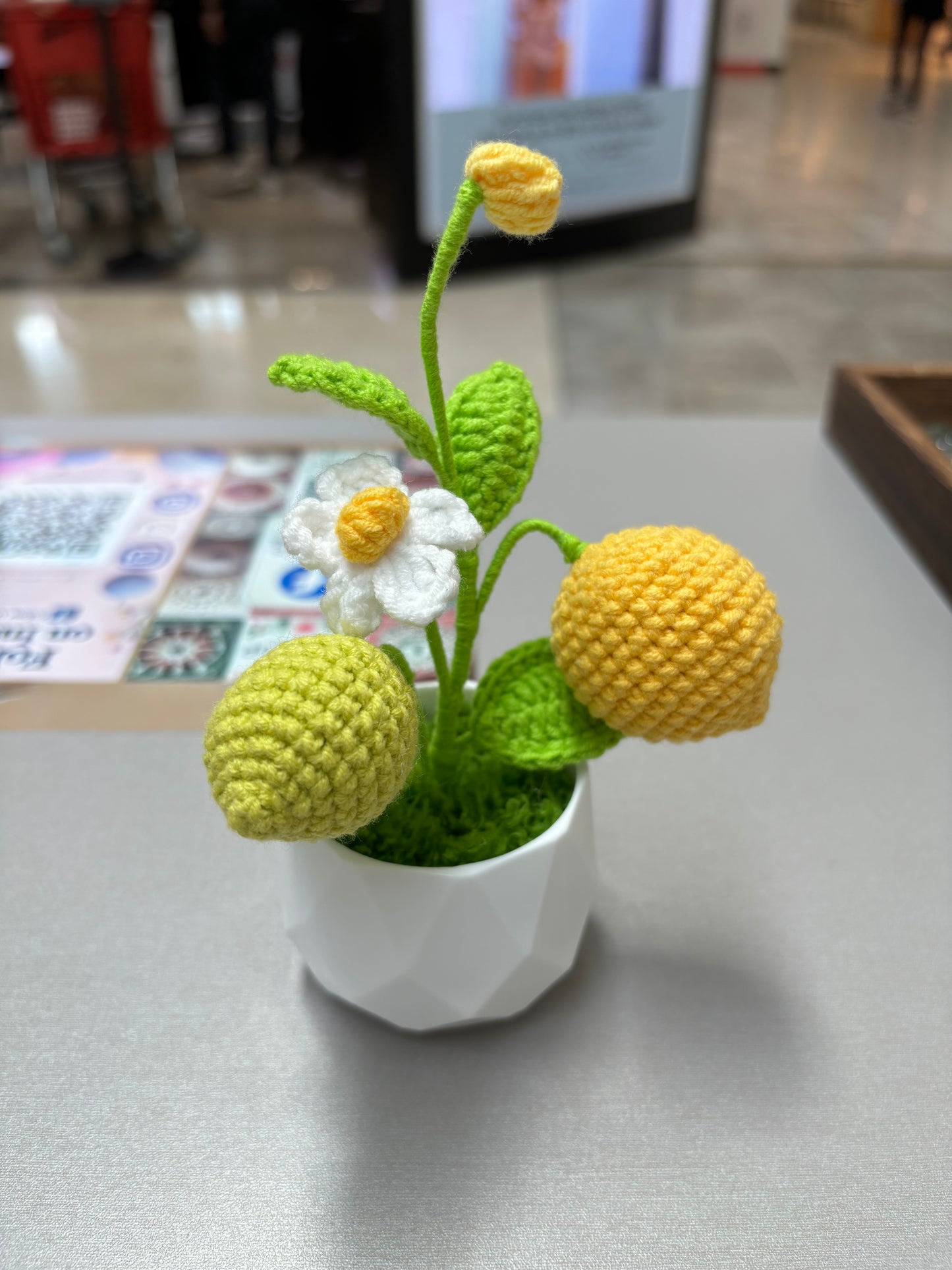 Handmade Crochet Lemon Tree Decor in White Pot