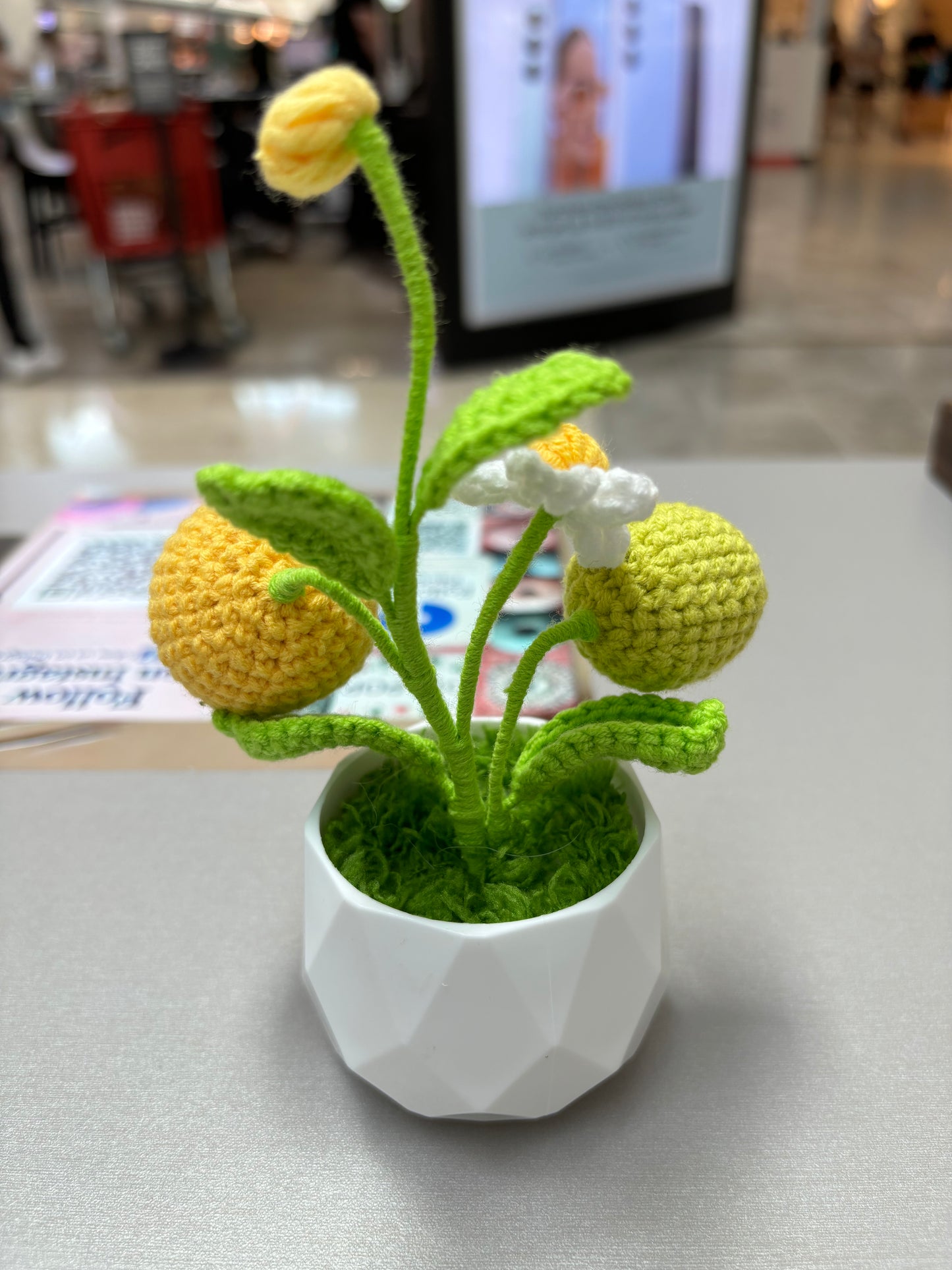 Handmade Crochet Lemon Tree Decor in White Pot