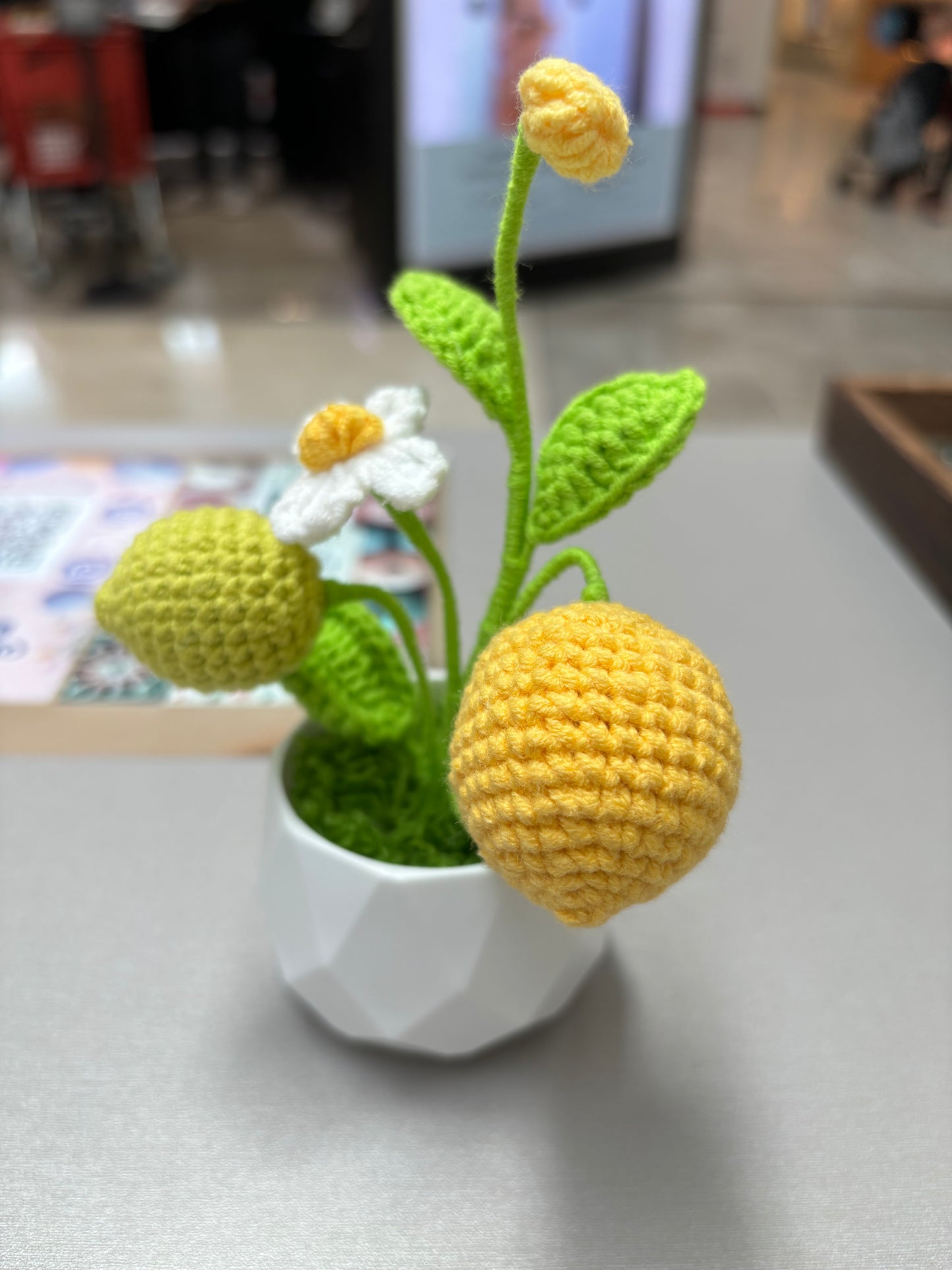 Handmade Crochet Lemon Tree Decor in White Pot