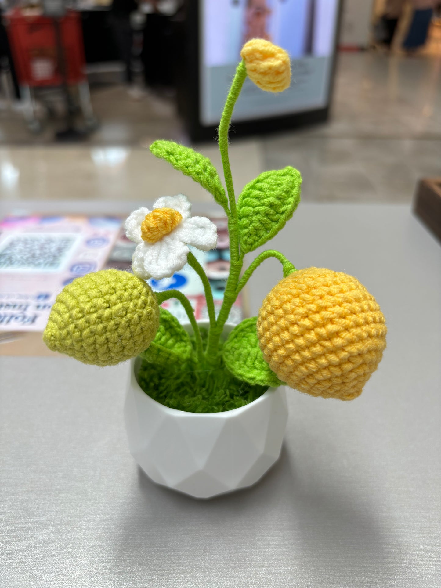 Handmade Crochet Lemon Tree Decor in White Pot