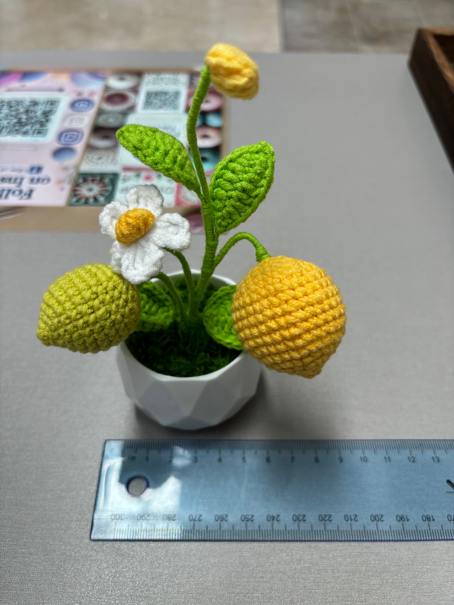 Handmade Crochet Lemon Tree Decor in White Pot