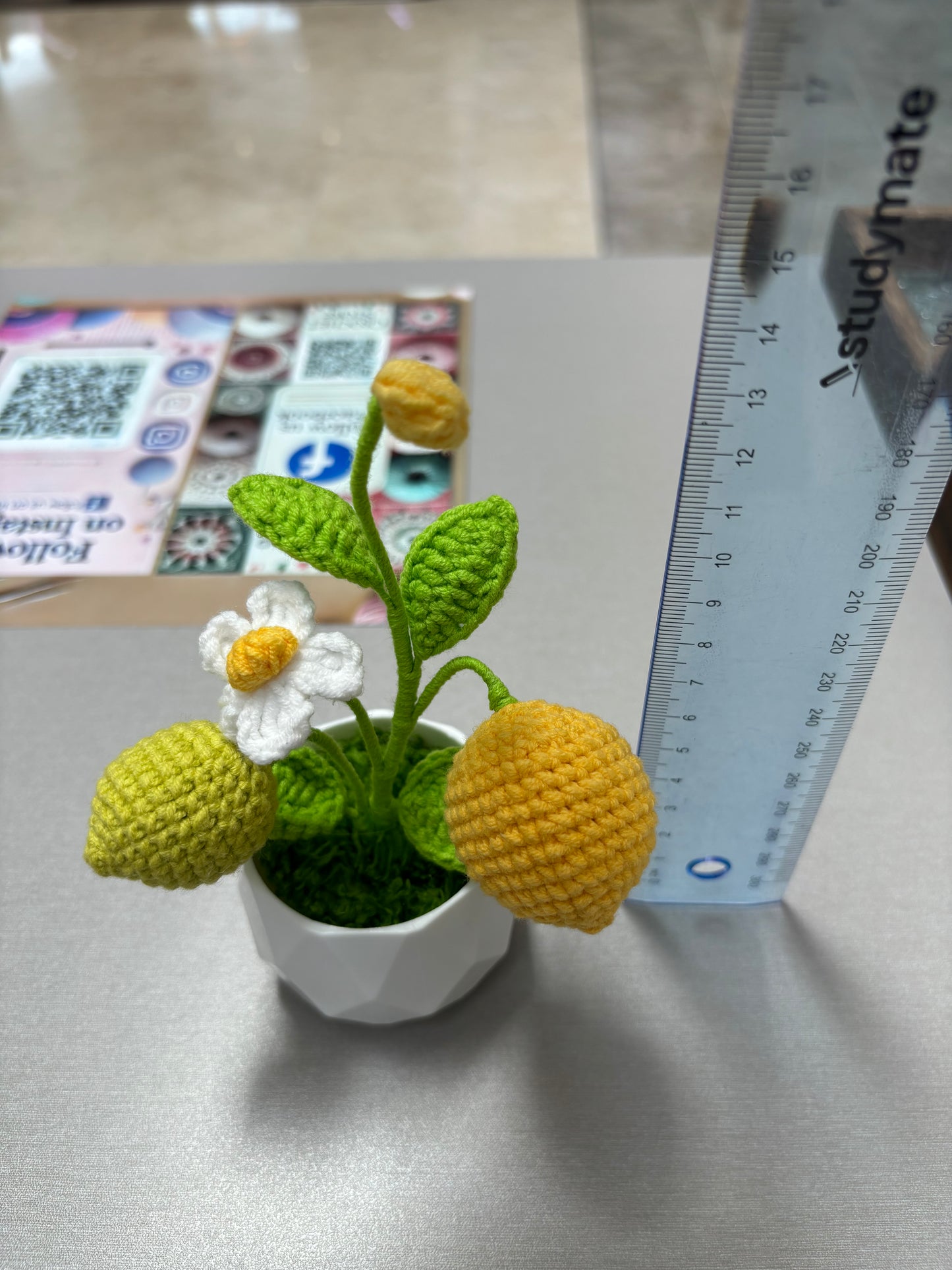 Handmade Crochet Lemon Tree Decor in White Pot