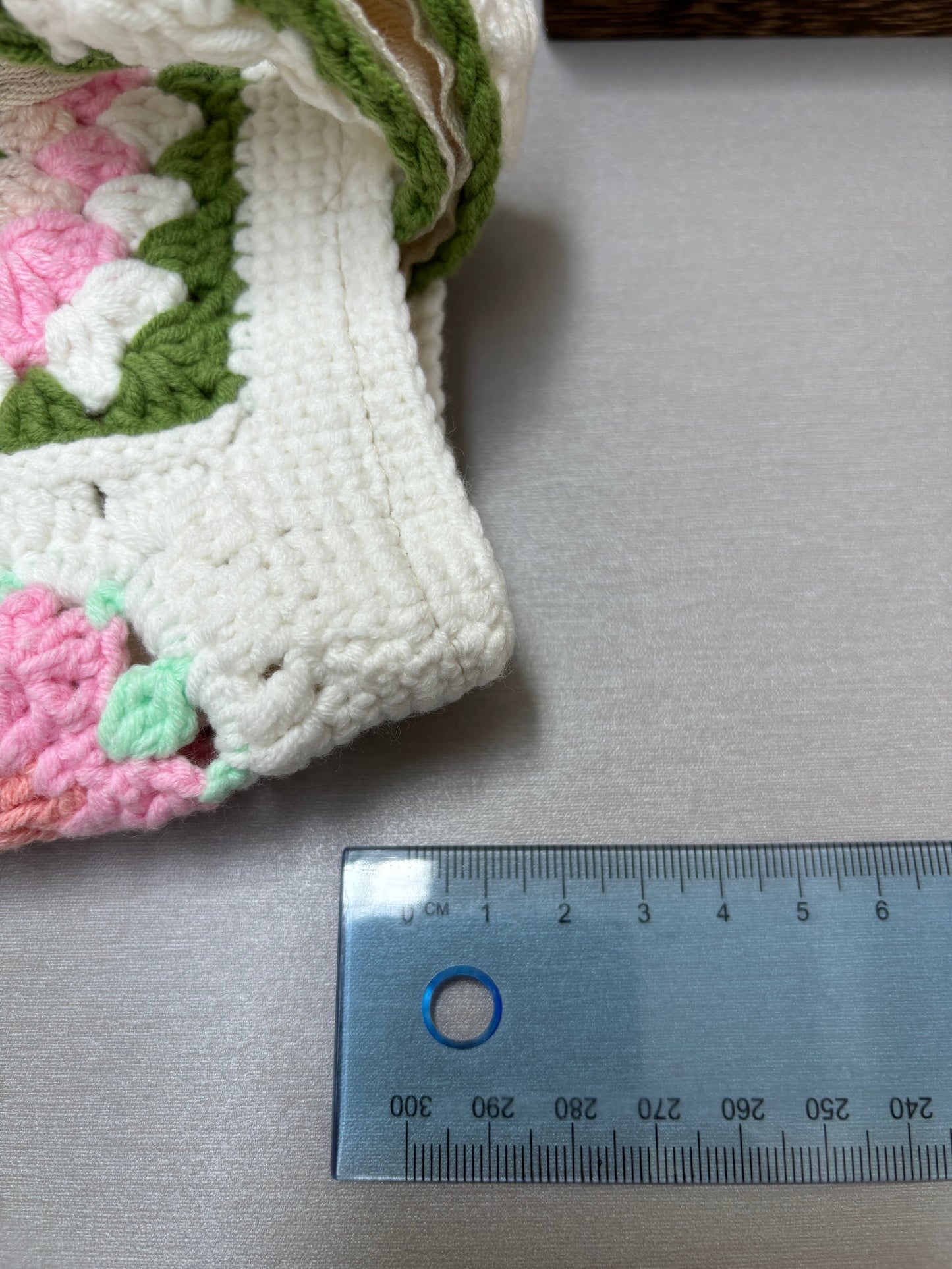 Handmade Granny Square Crochet Tote Bag with Floral Design – Pink and Green