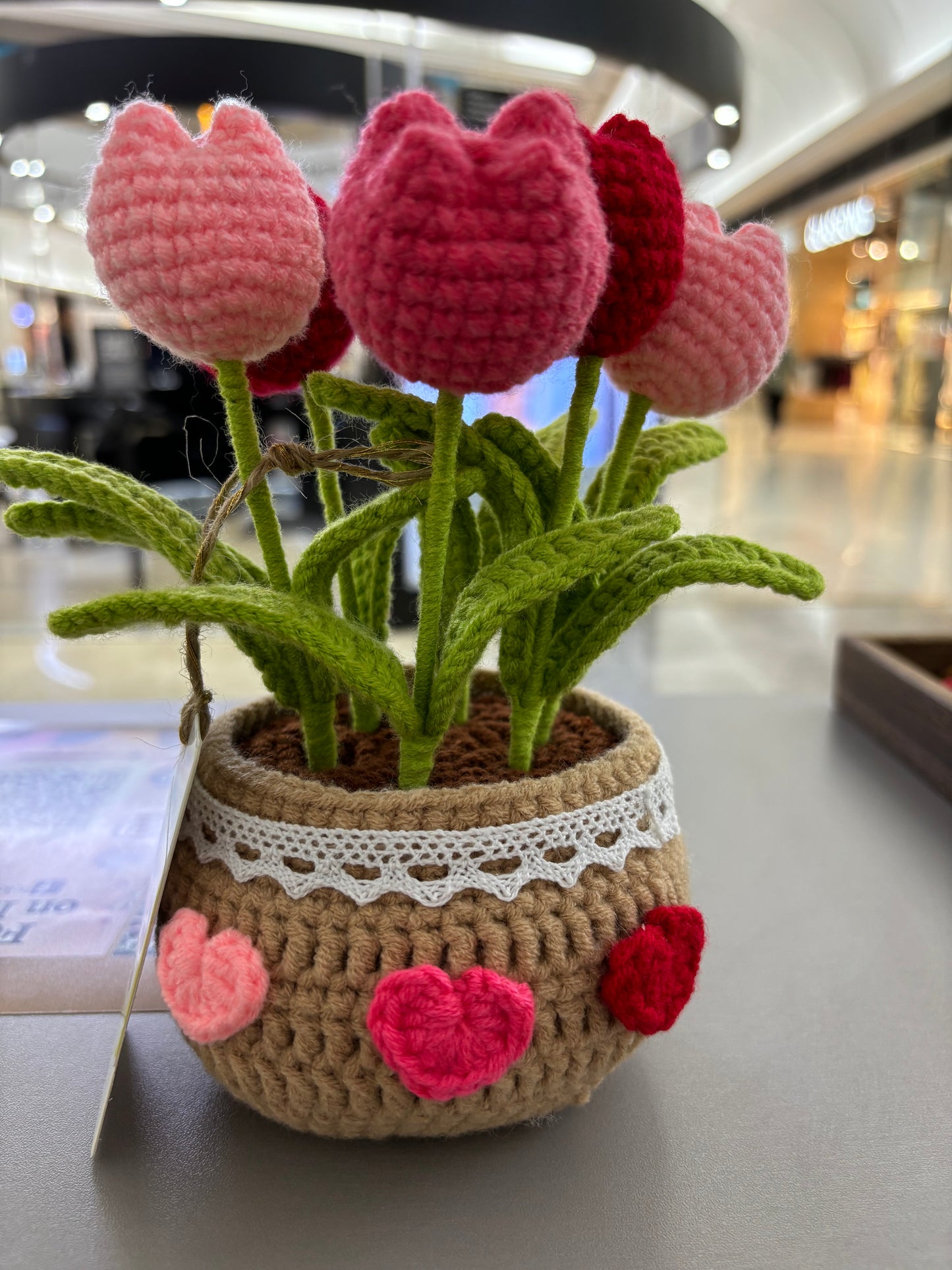 Handmade Crochet Tulip Bouquet in Decorative Pot