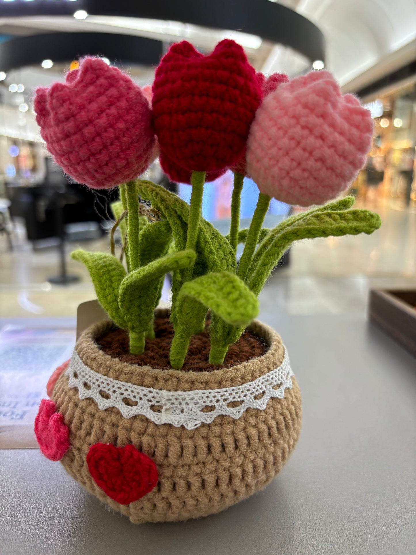 Handmade Crochet Tulip Bouquet in Decorative Pot