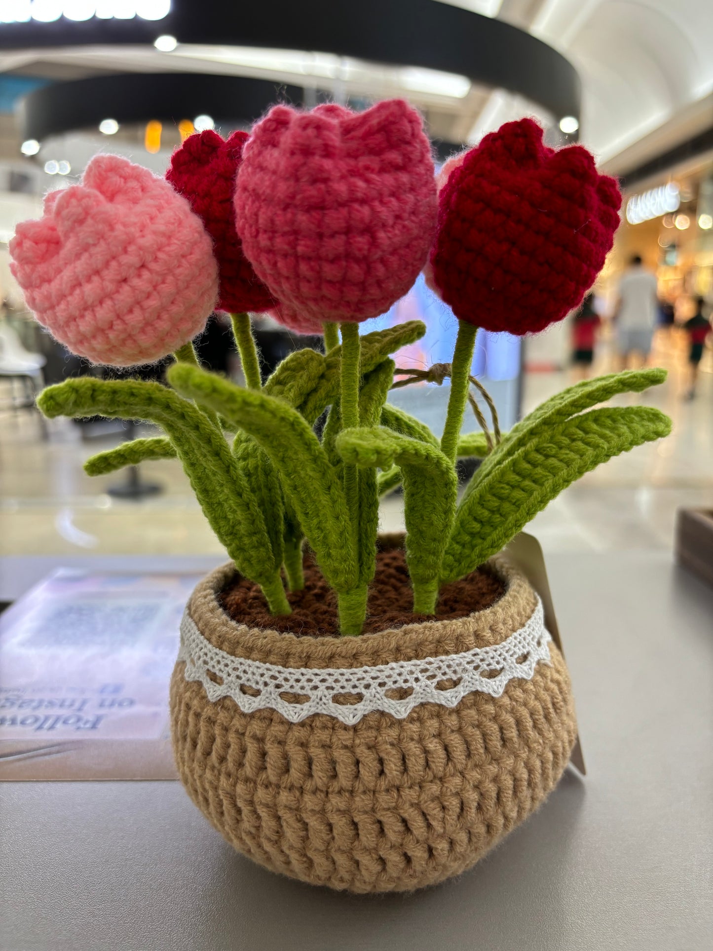 Handmade Crochet Tulip Bouquet in Decorative Pot