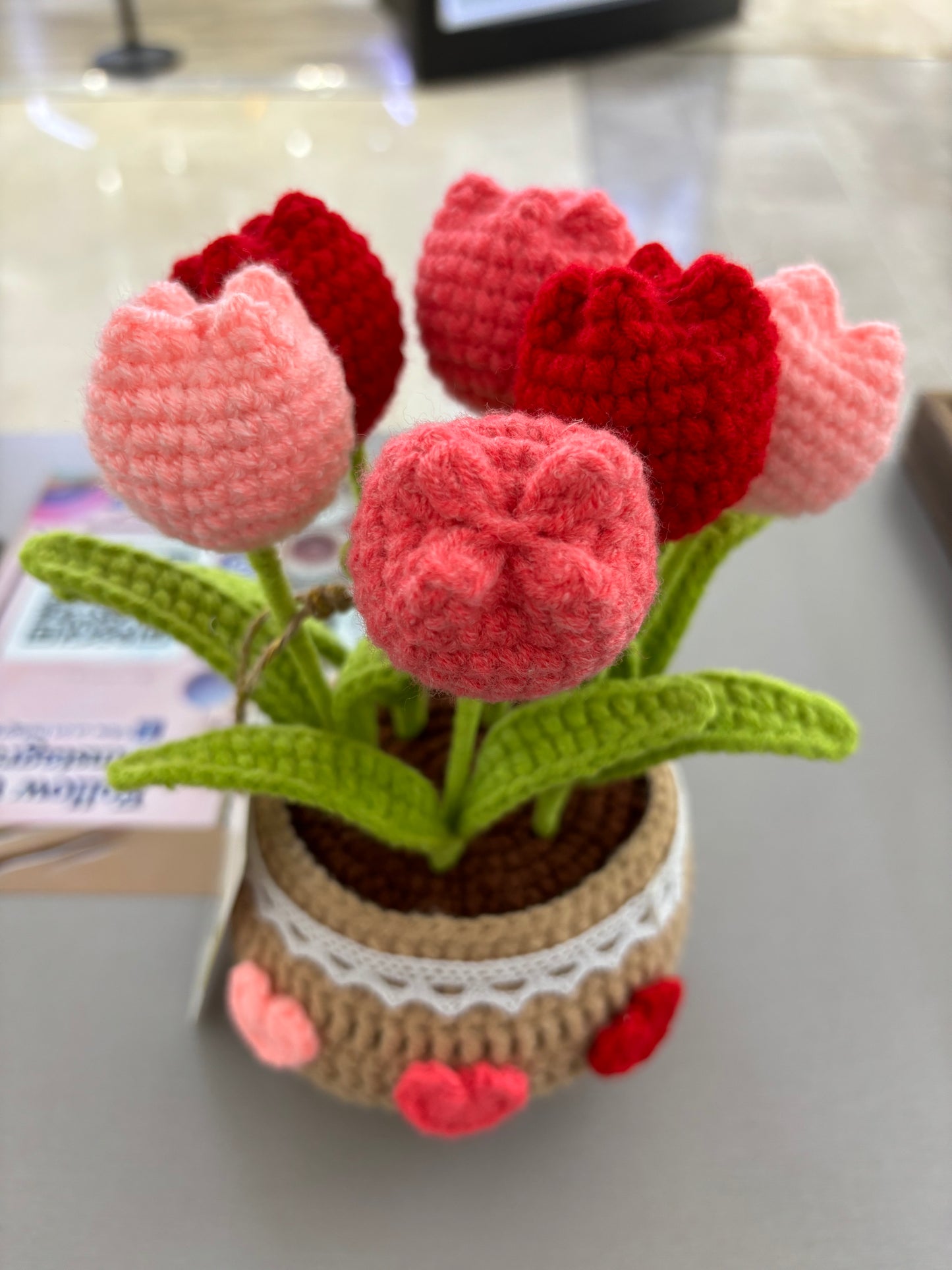 Handmade Crochet Tulip Bouquet in Decorative Pot