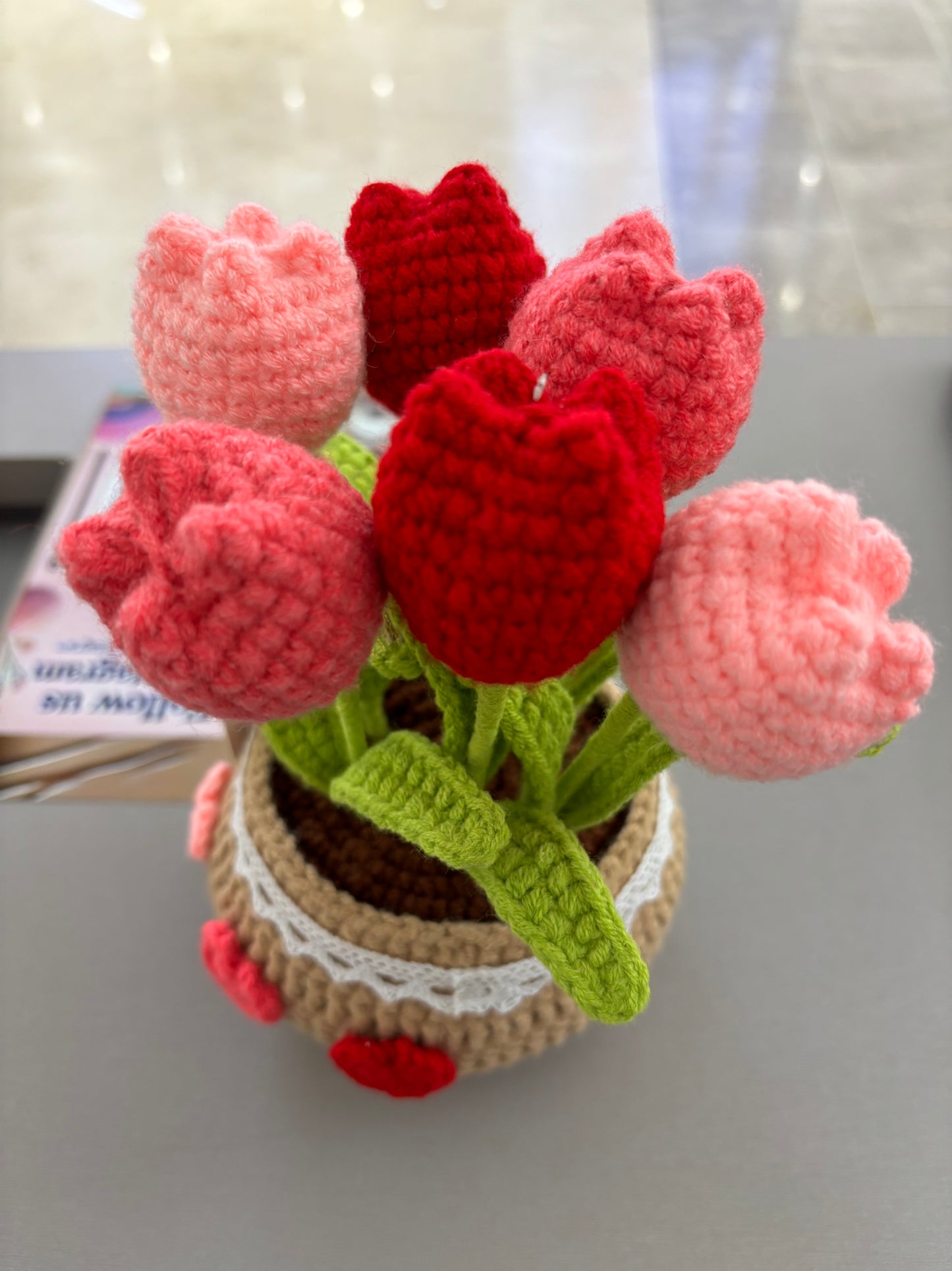 Handmade Crochet Tulip Bouquet in Decorative Pot