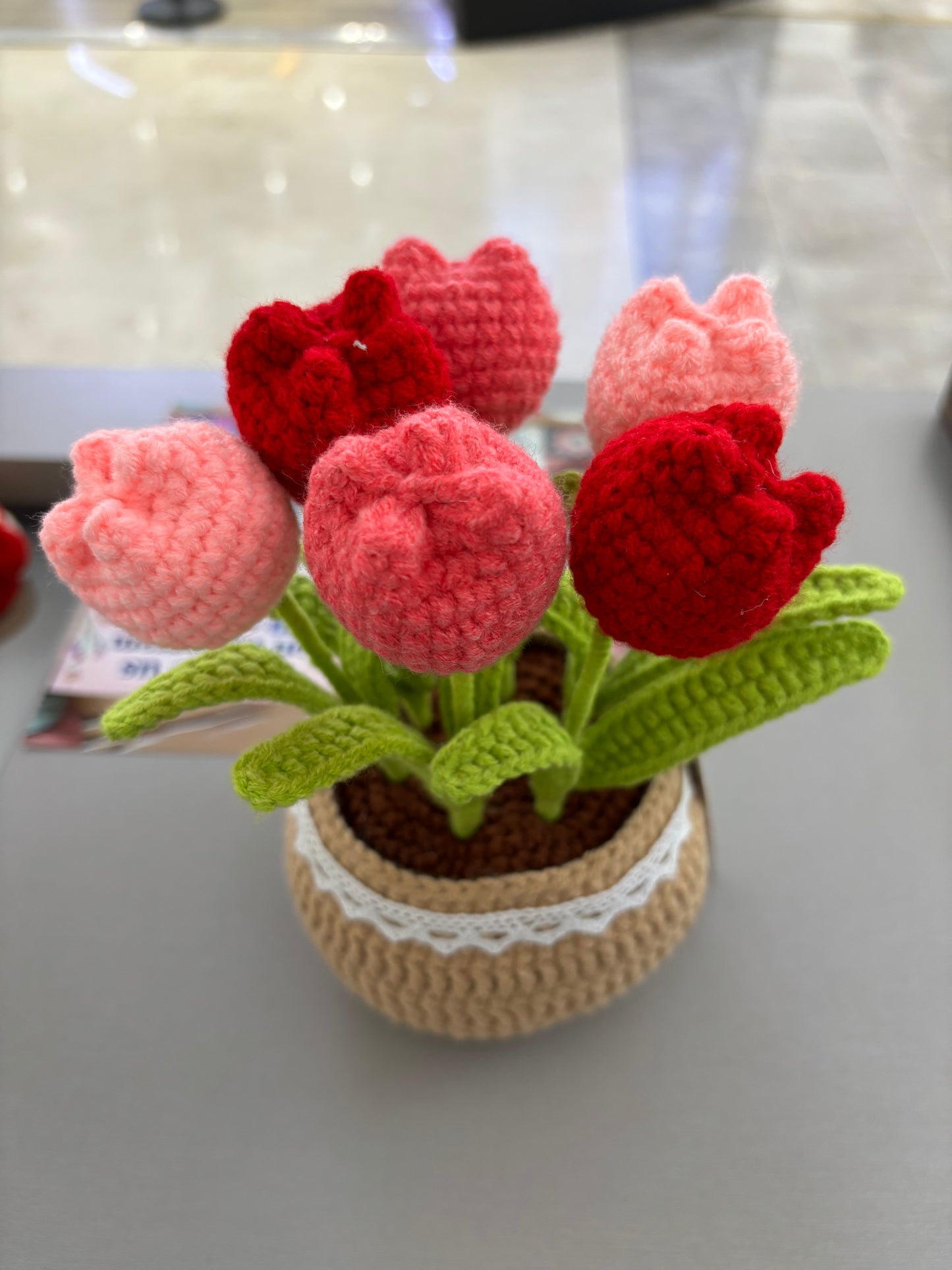 Handmade Crochet Tulip Bouquet in Decorative Pot