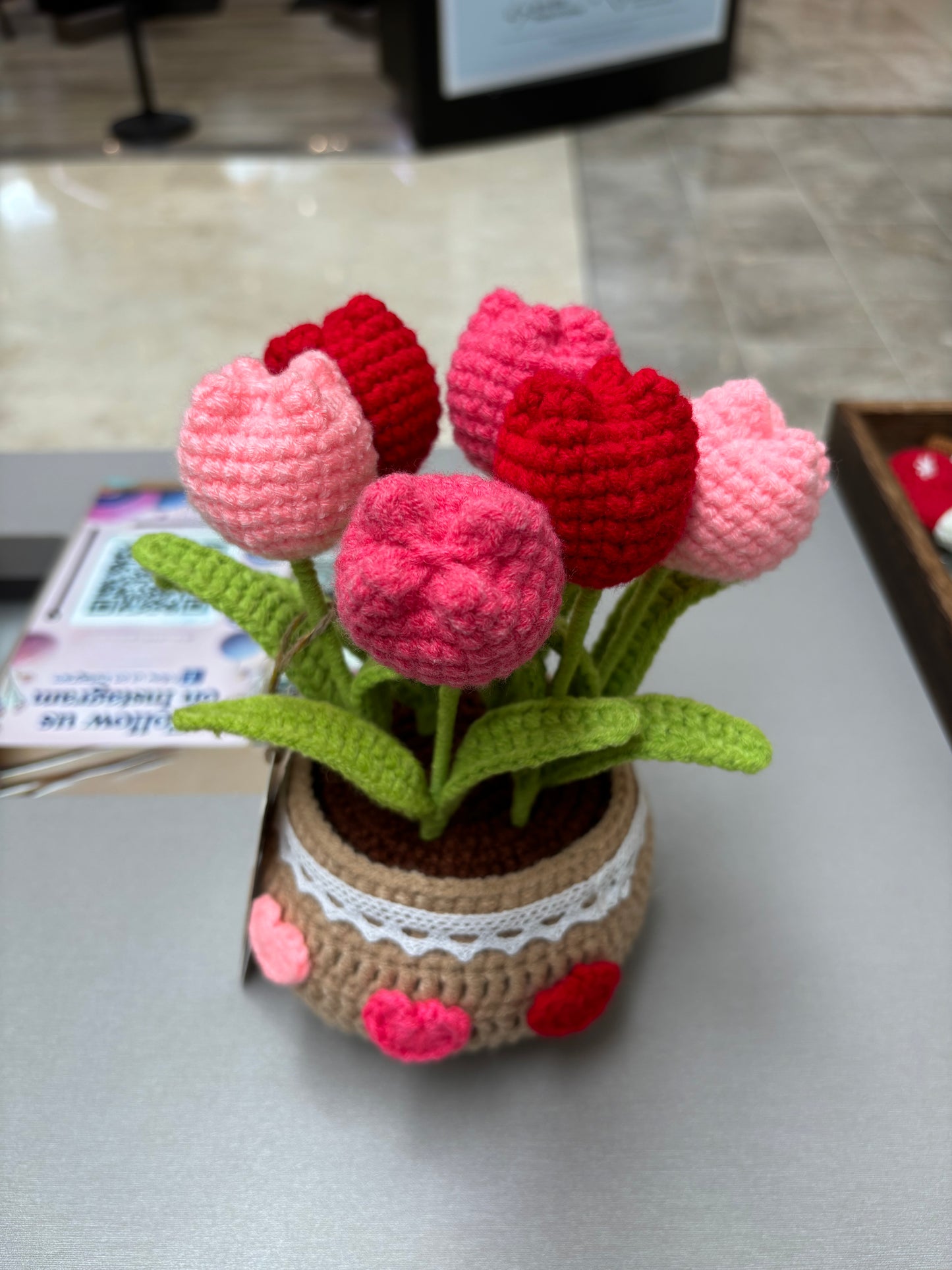 Handmade Crochet Tulip Bouquet in Decorative Pot