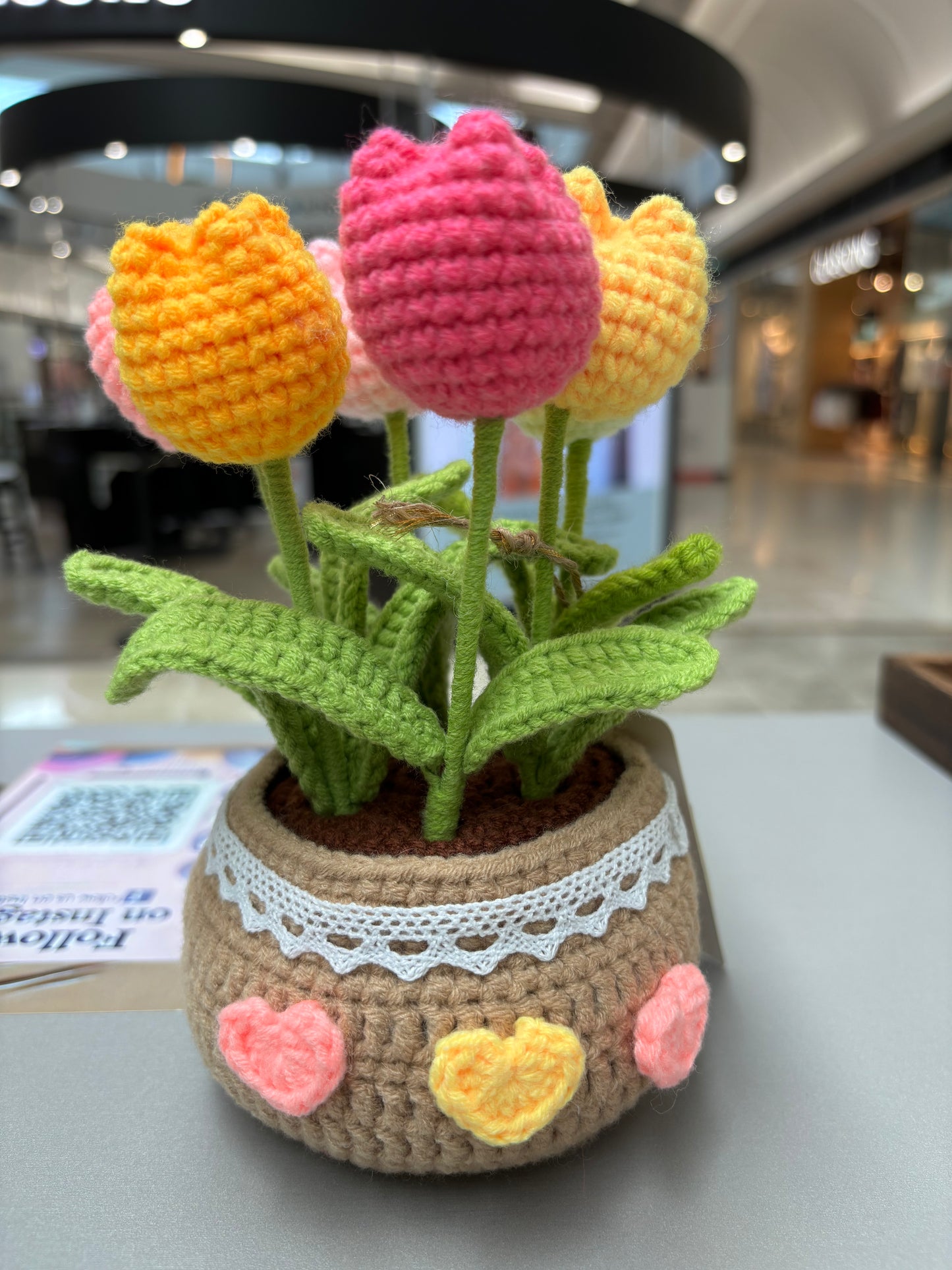 Handmade Crochet Tulip Bouquet in Decorative Pot