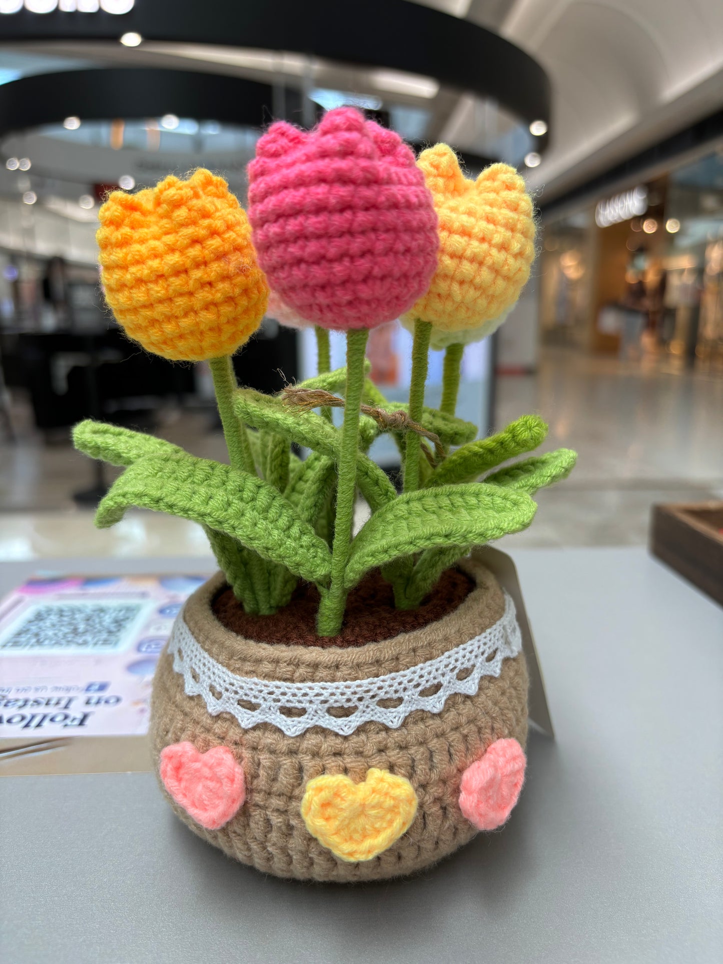 Handmade Crochet Tulip Bouquet in Decorative Pot