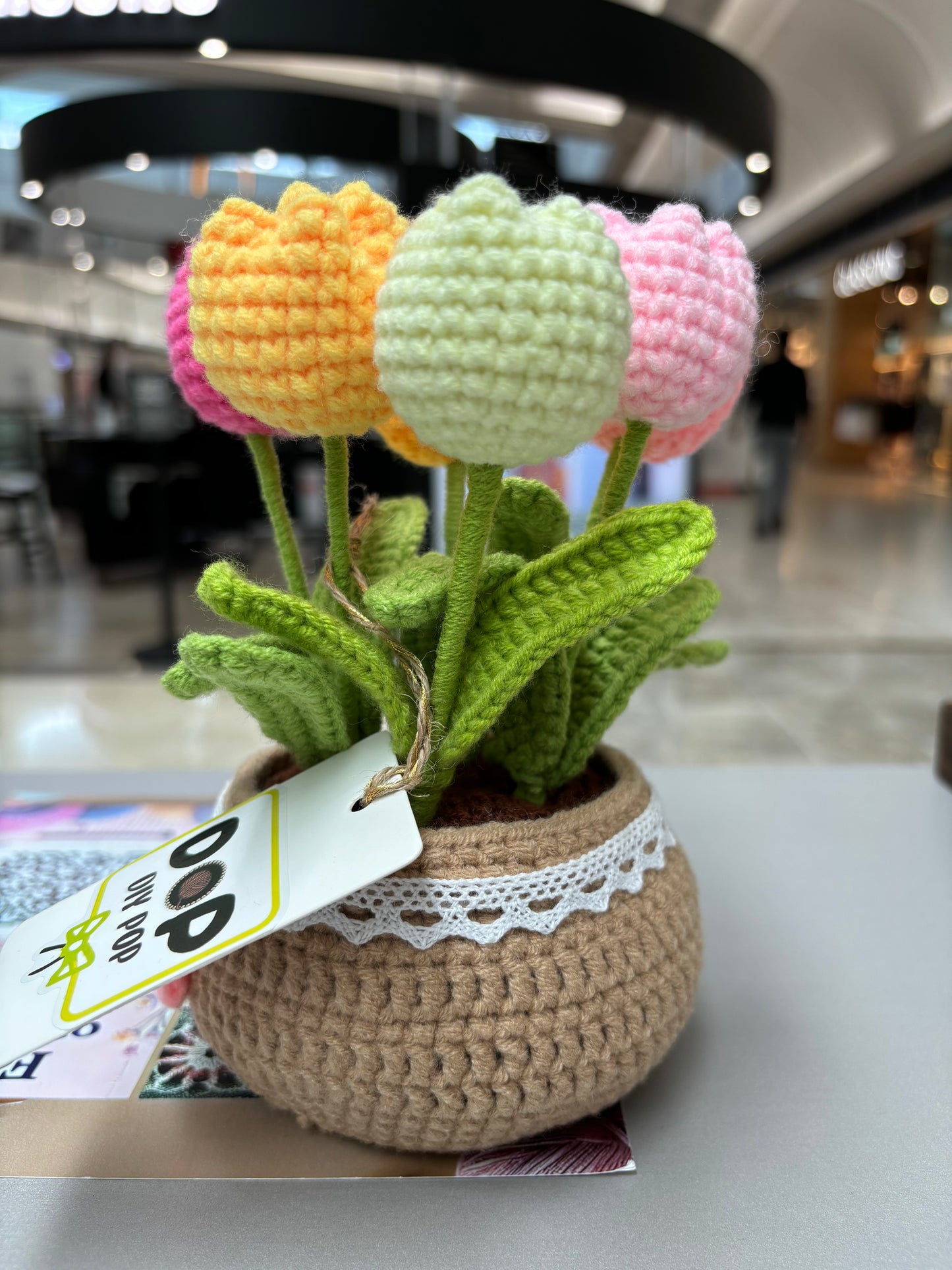 Handmade Crochet Tulip Bouquet in Decorative Pot