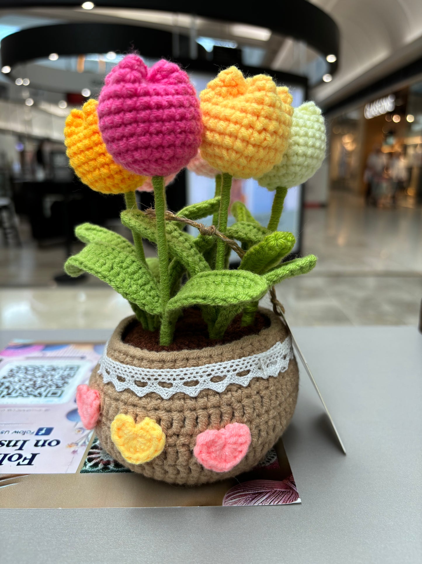Handmade Crochet Tulip Bouquet in Decorative Pot