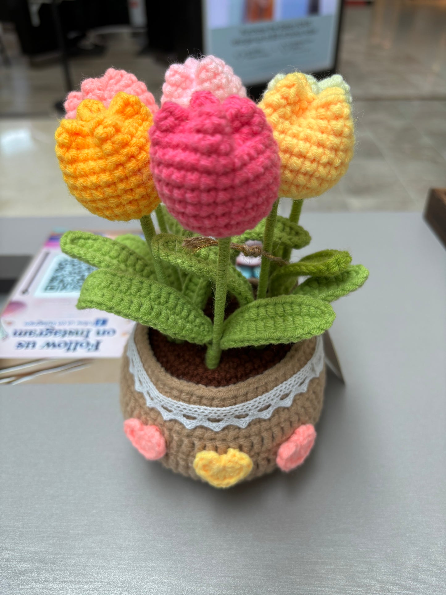 Handmade Crochet Tulip Bouquet in Decorative Pot