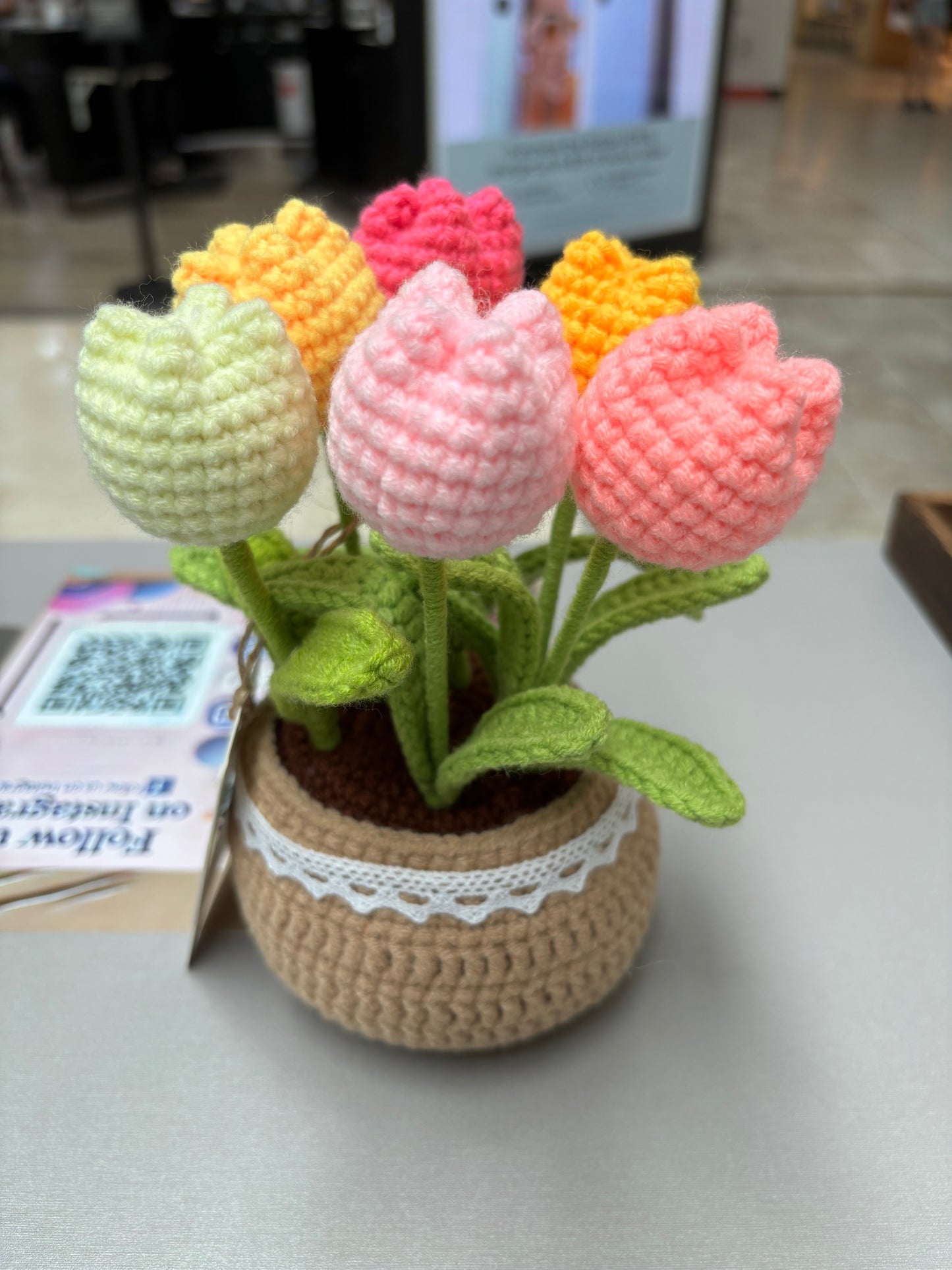 Handmade Crochet Tulip Bouquet in Decorative Pot