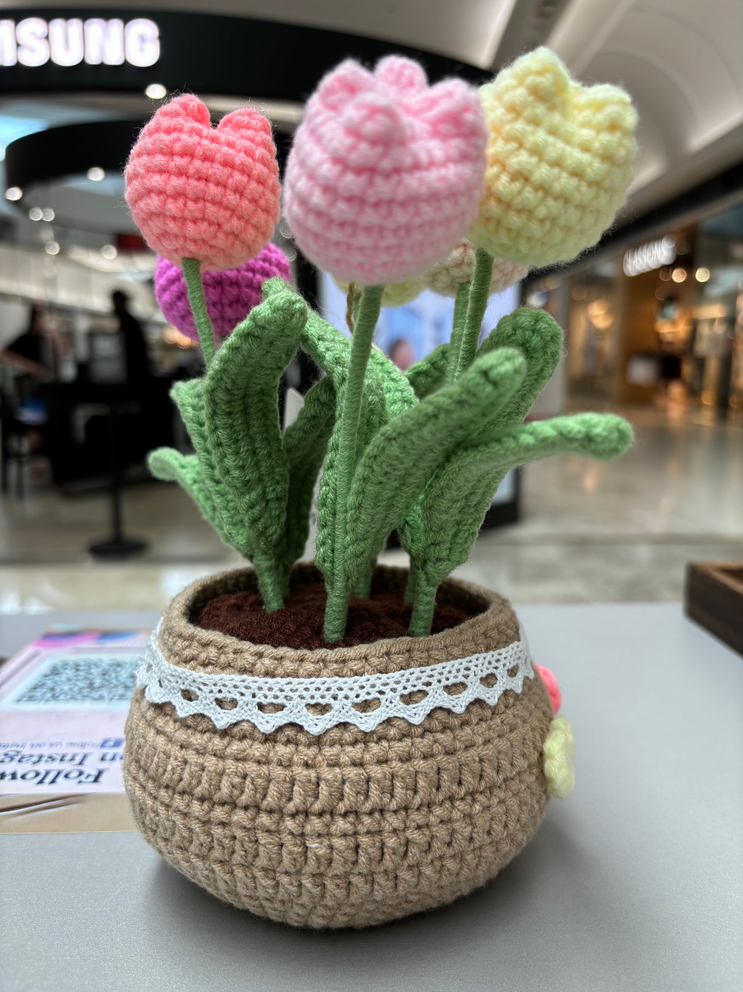 Handmade Crochet Tulip Bouquet in Decorative Pot