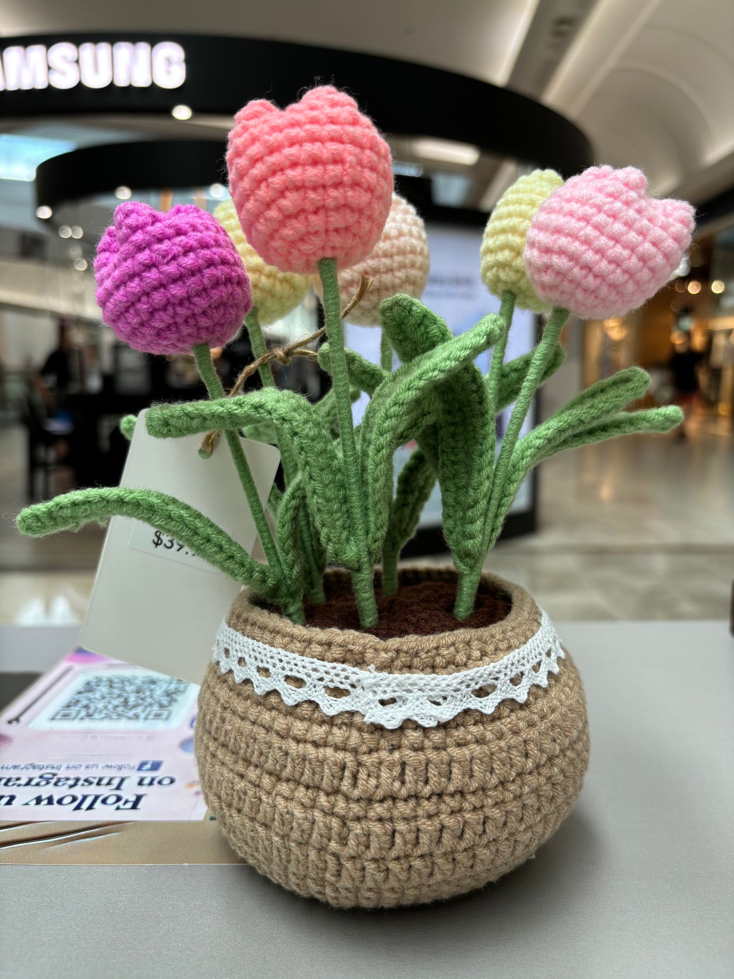 Handmade Crochet Tulip Bouquet in Decorative Pot