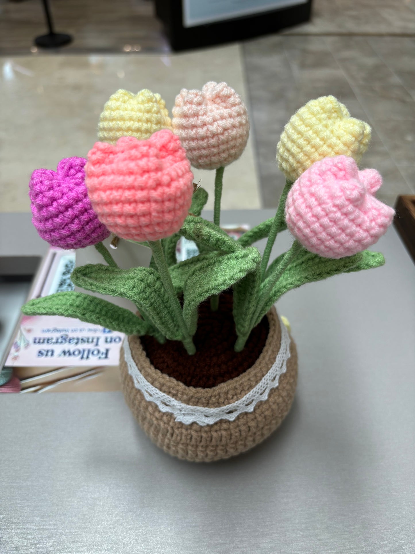 Handmade Crochet Tulip Bouquet in Decorative Pot