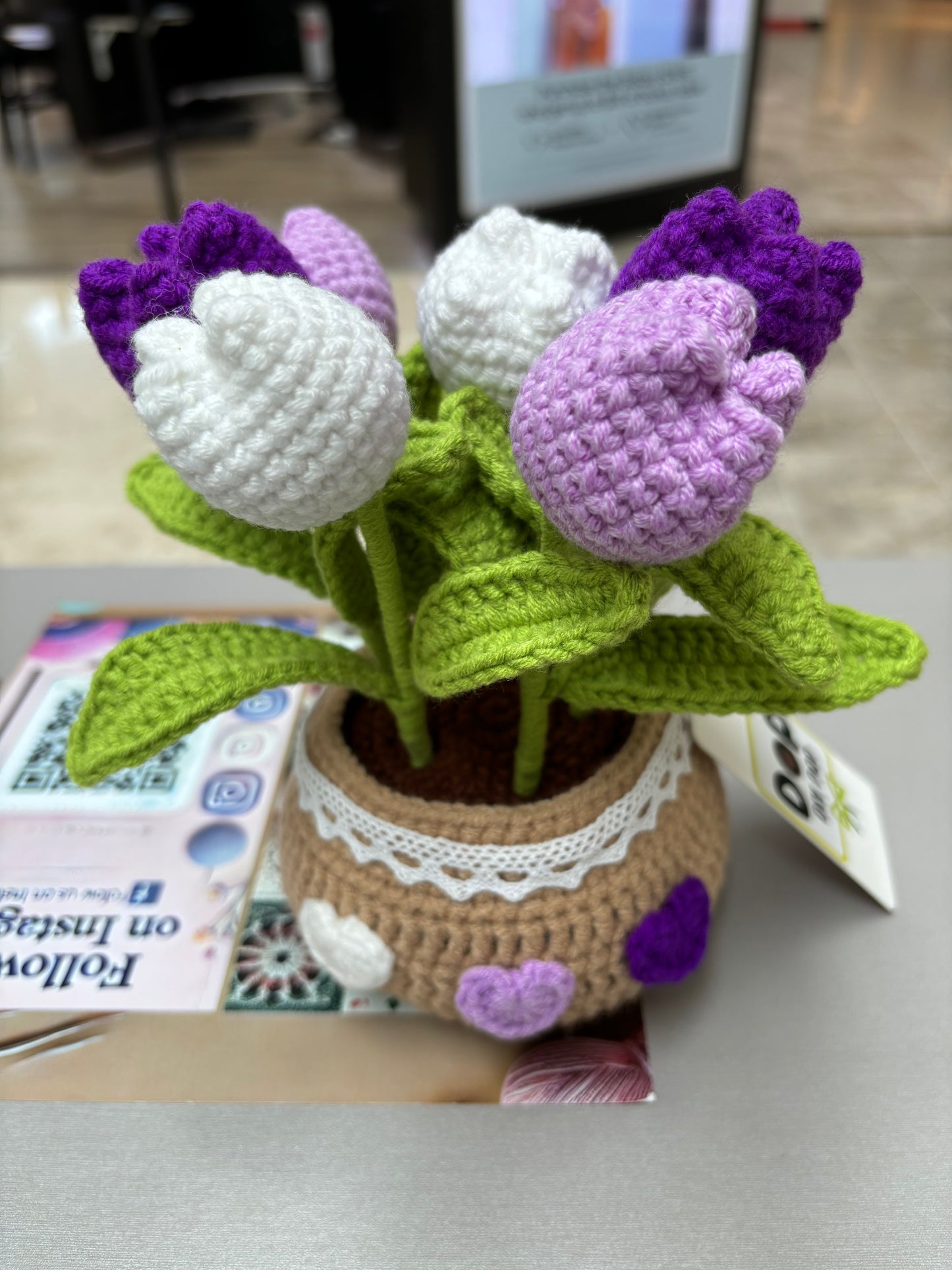 Handmade Crochet Tulip Bouquet in Decorative Pot
