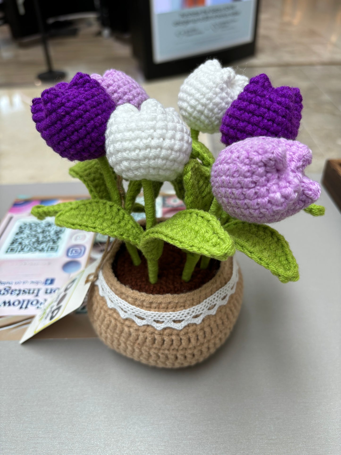 Handmade Crochet Tulip Bouquet in Decorative Pot