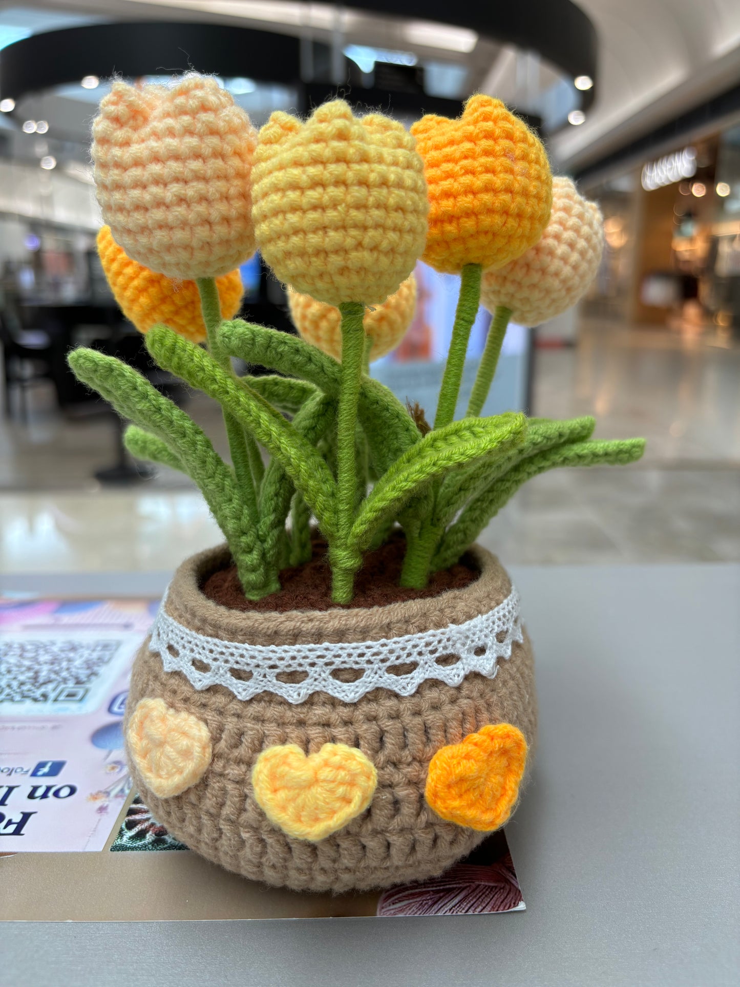 Handmade Crochet Tulip Bouquet in Decorative Pot
