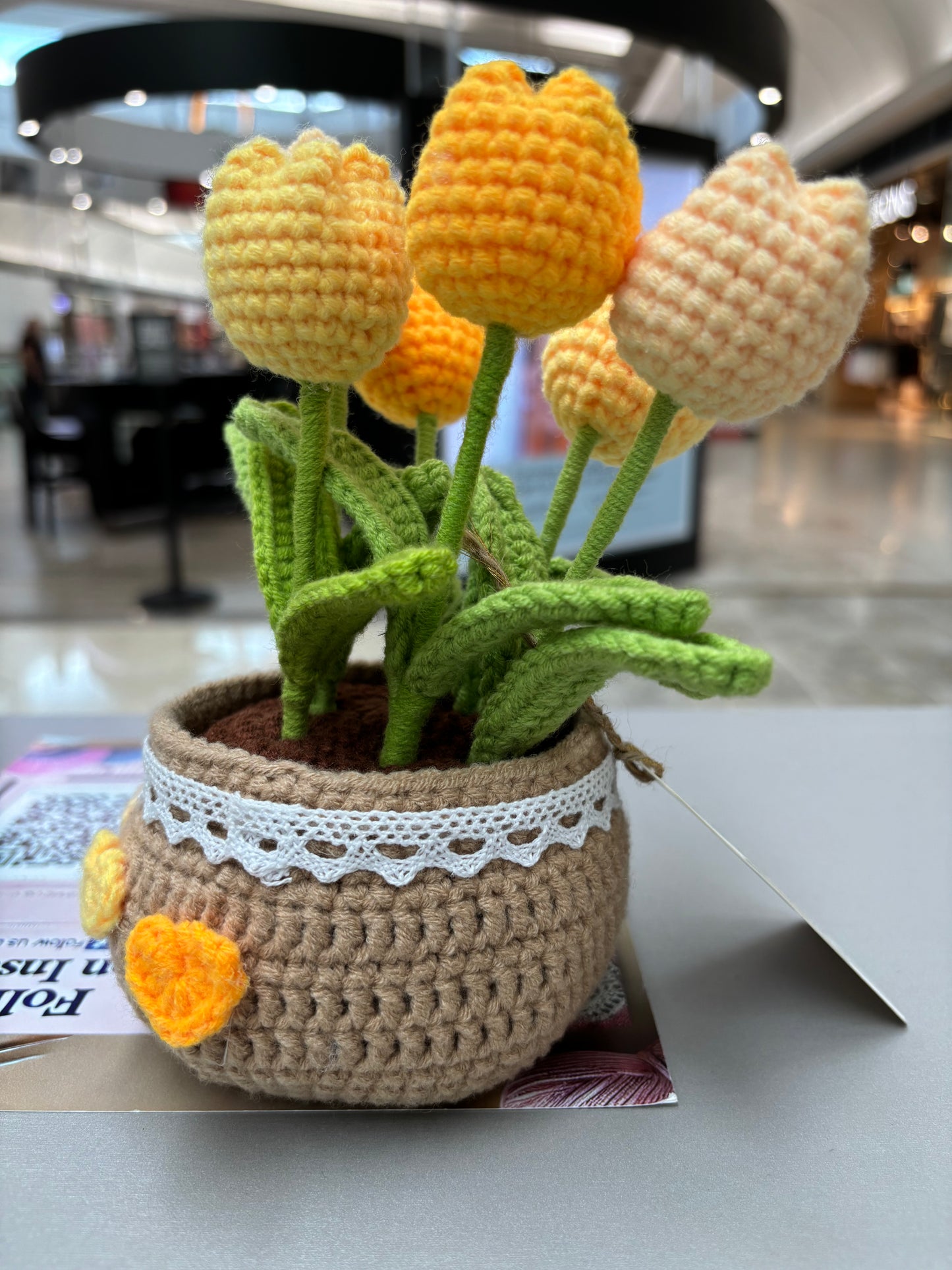 Handmade Crochet Tulip Bouquet in Decorative Pot