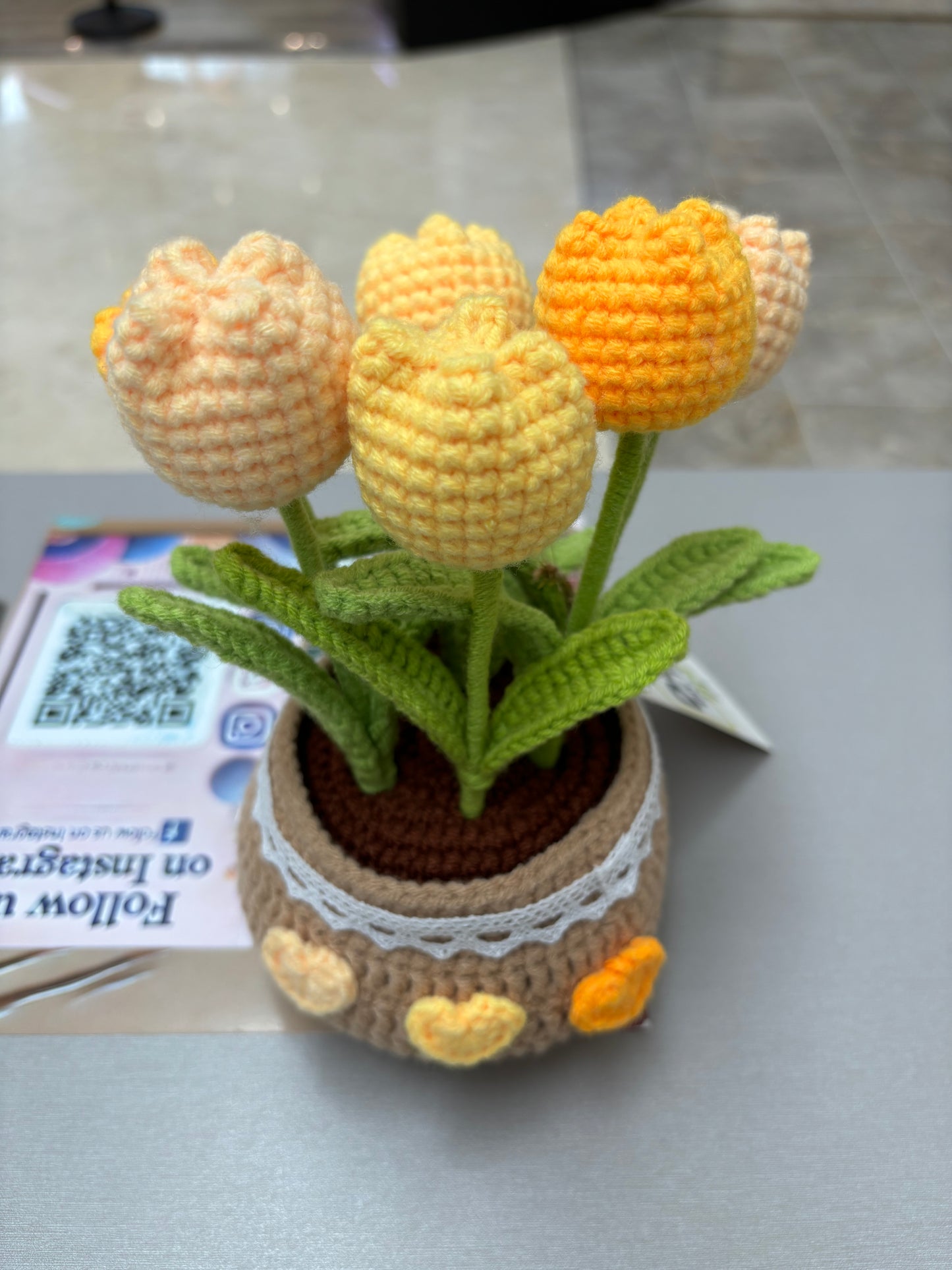 Handmade Crochet Tulip Bouquet in Decorative Pot