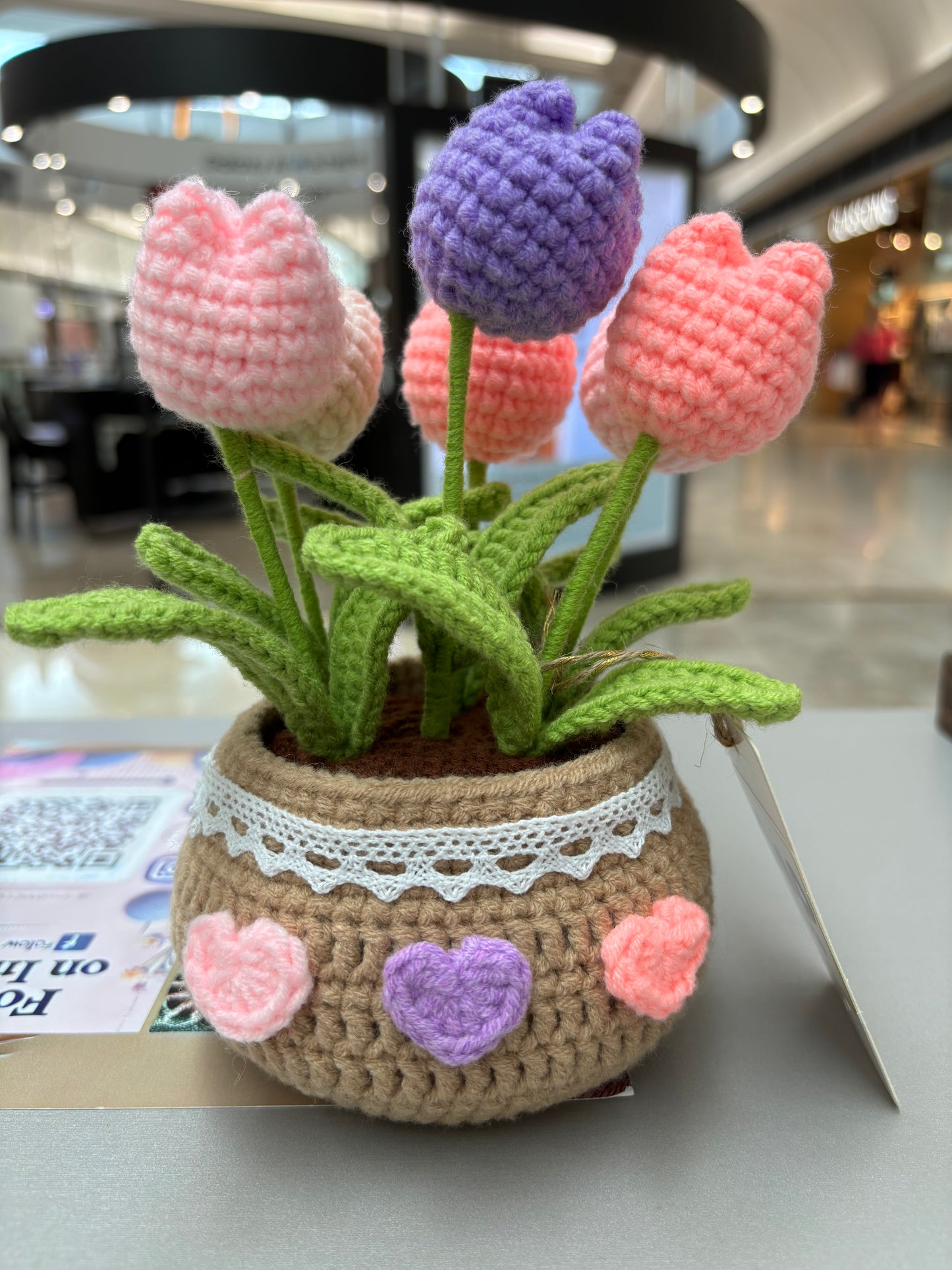 Handmade Crochet Tulip Bouquet in Decorative Pot