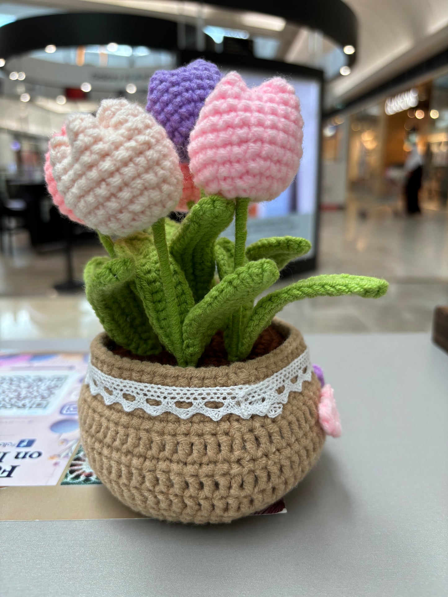 Handmade Crochet Tulip Bouquet in Decorative Pot