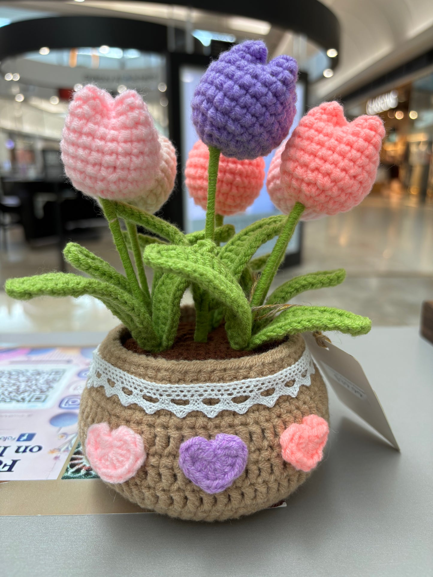Handmade Crochet Tulip Bouquet in Decorative Pot