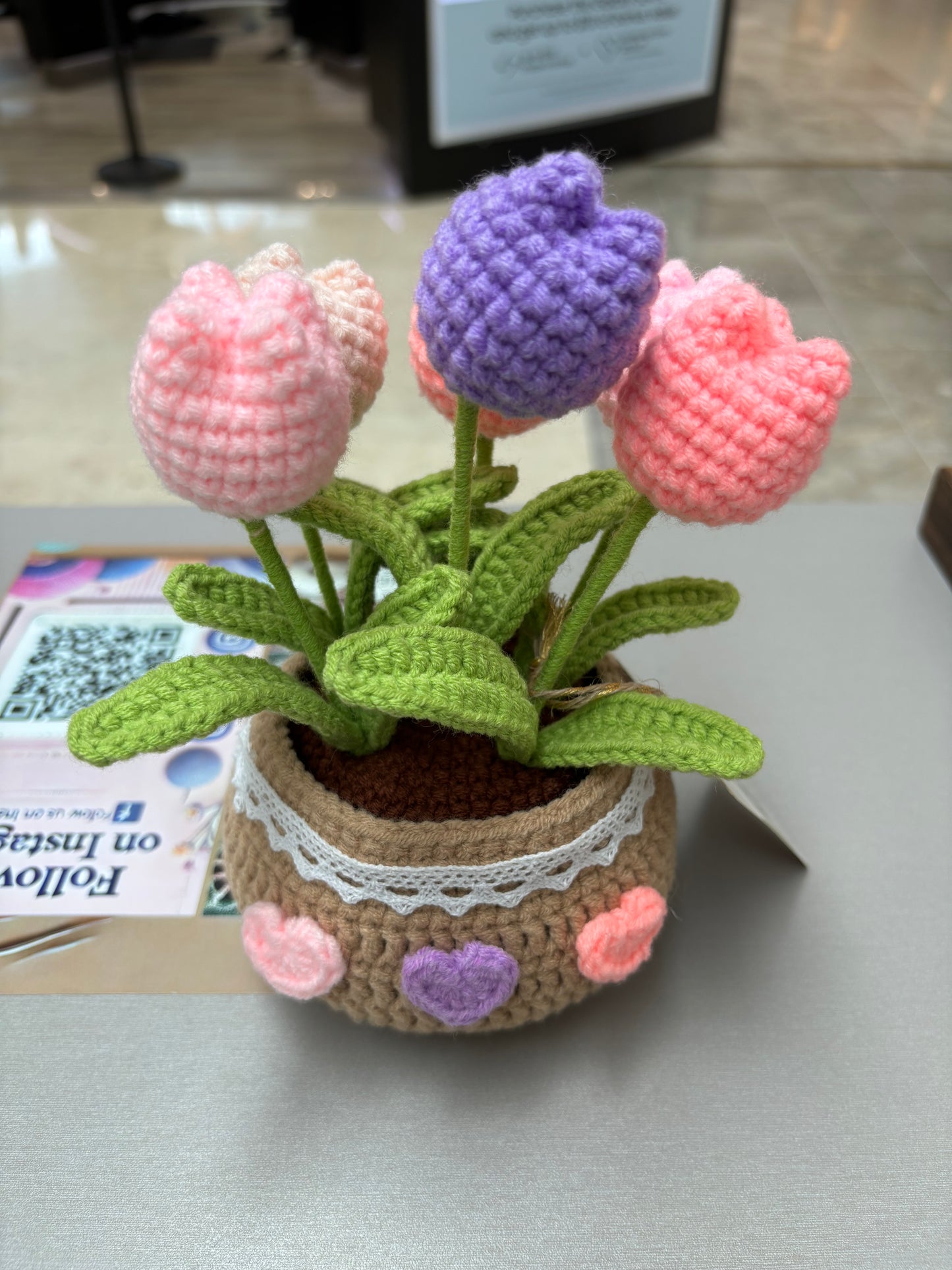 Handmade Crochet Tulip Bouquet in Decorative Pot