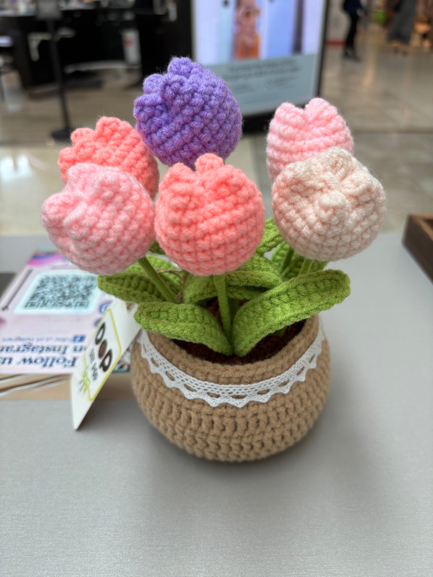 Handmade Crochet Tulip Bouquet in Decorative Pot