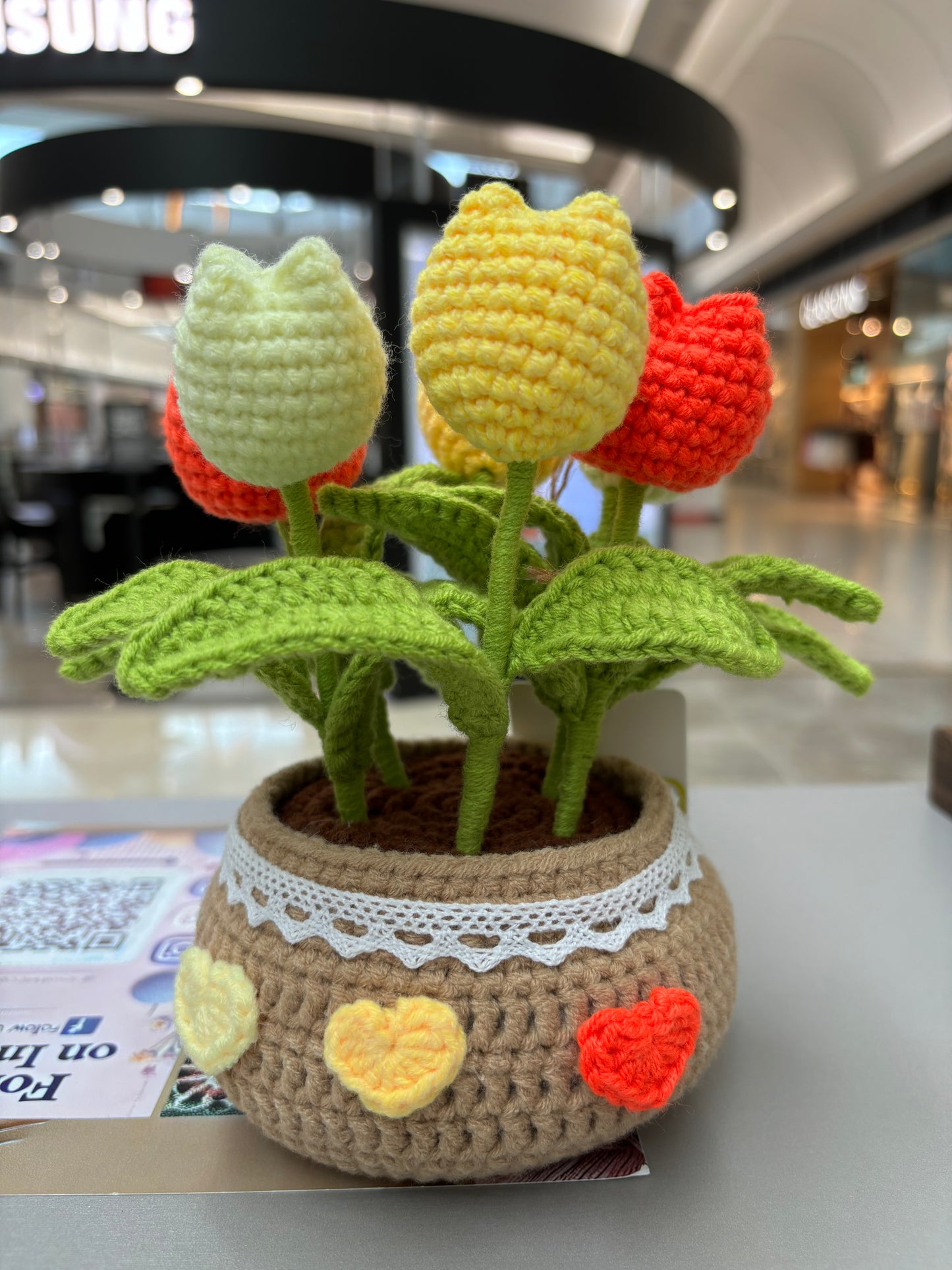 Handmade Crochet Tulip Bouquet in Decorative Pot