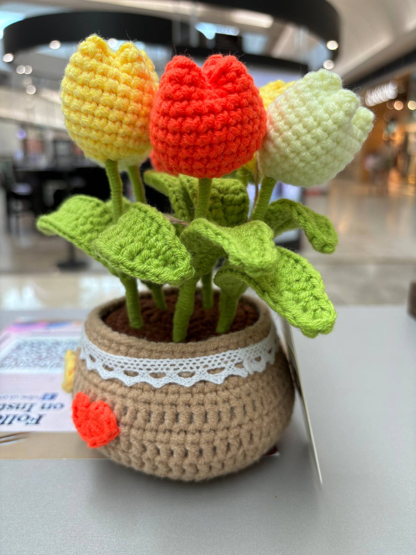 Handmade Crochet Tulip Bouquet in Decorative Pot
