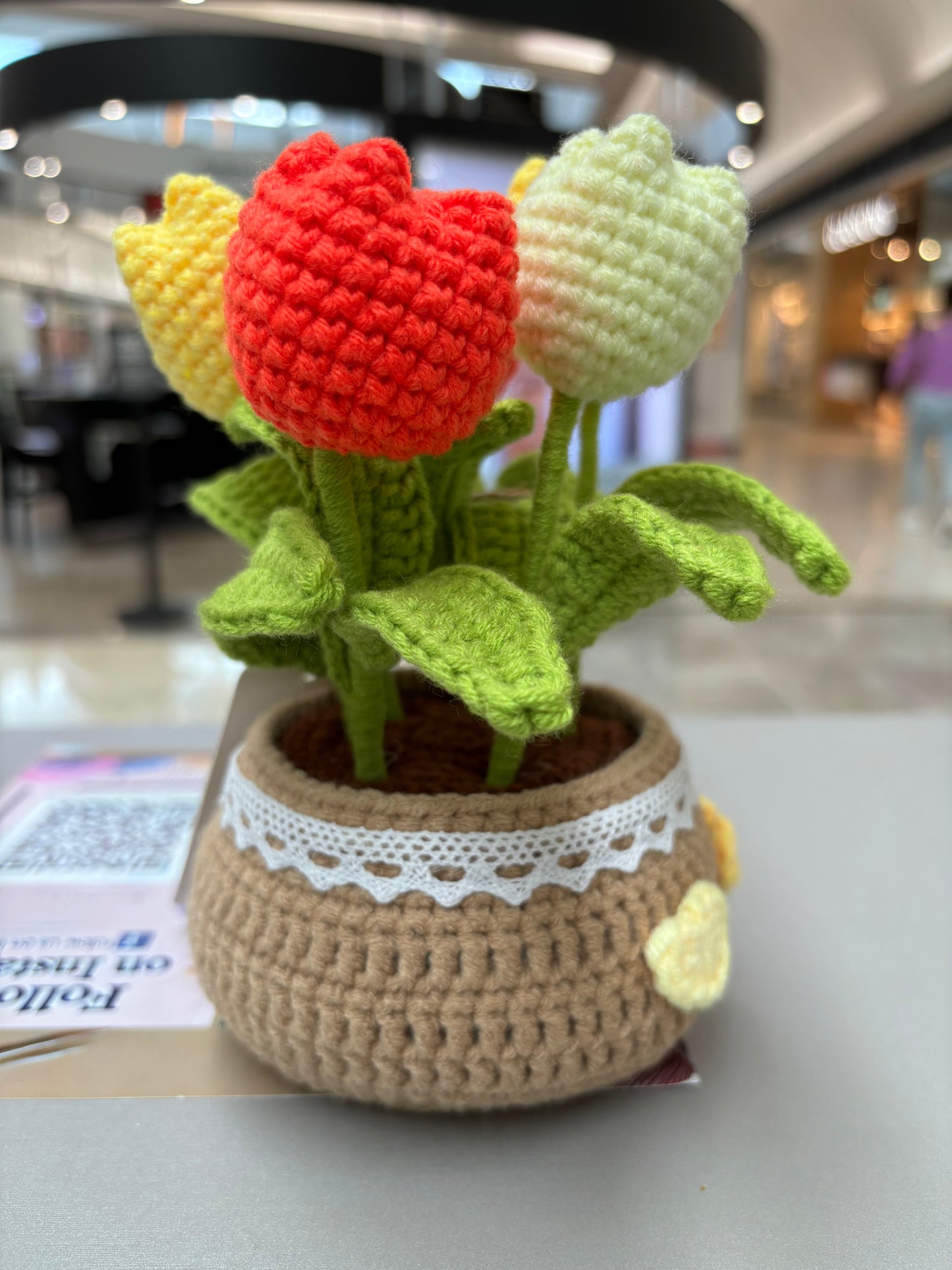 Handmade Crochet Tulip Bouquet in Decorative Pot