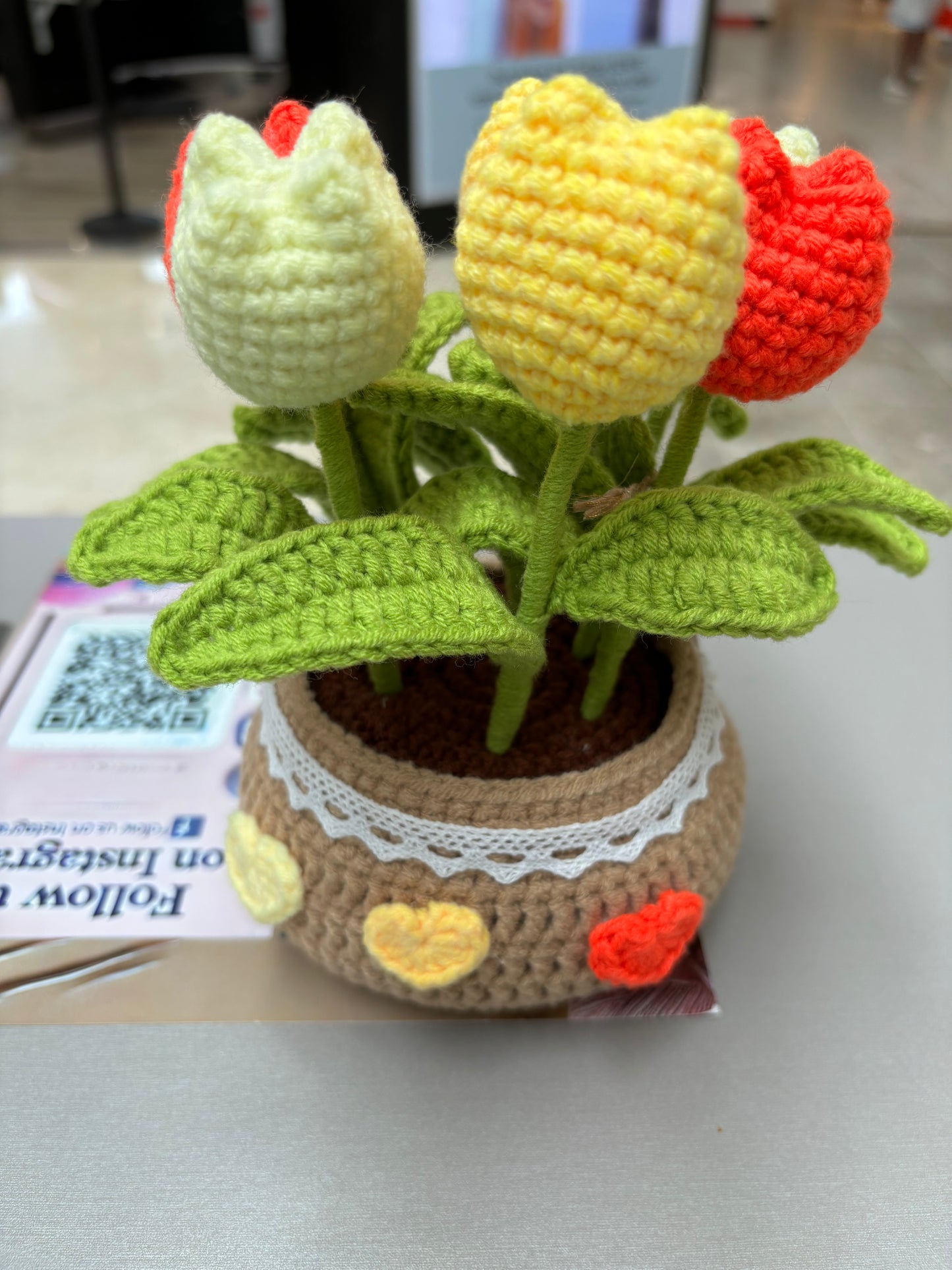 Handmade Crochet Tulip Bouquet in Decorative Pot