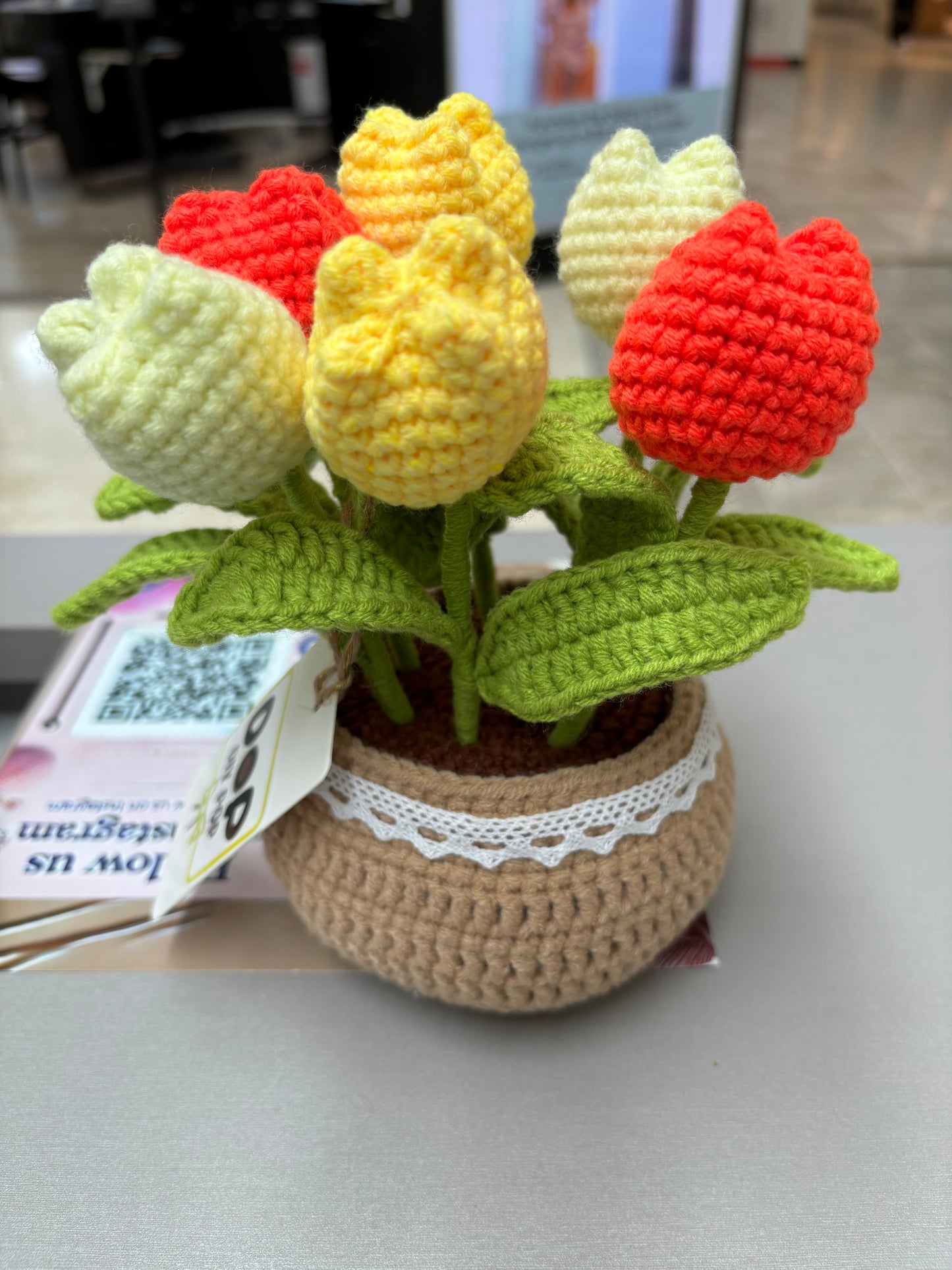 Handmade Crochet Tulip Bouquet in Decorative Pot