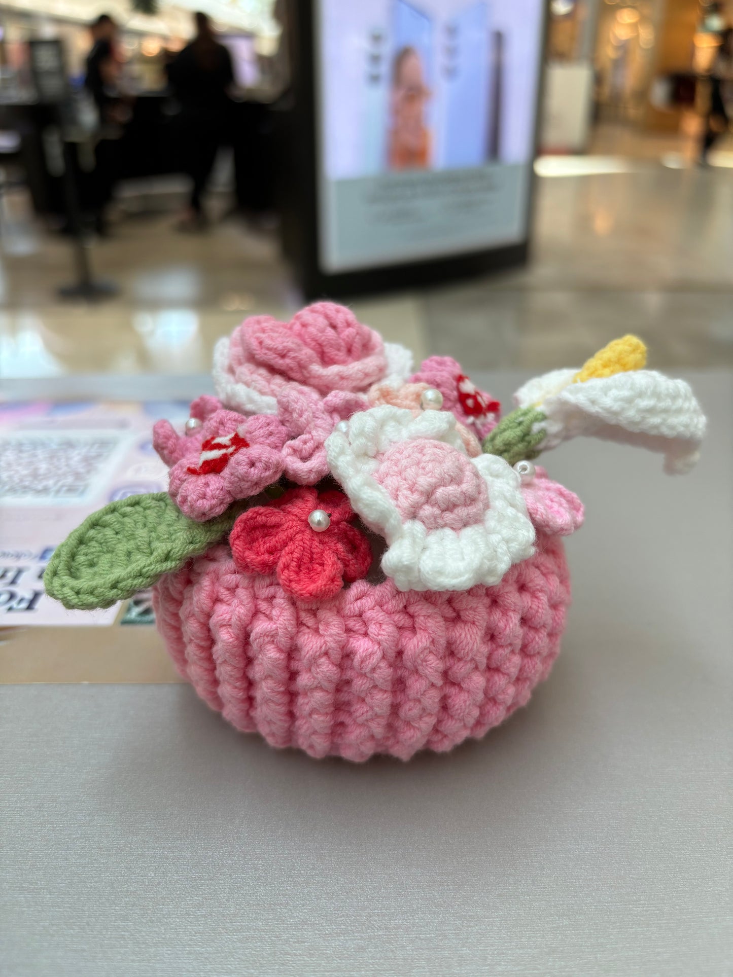 Handmade Crochet Flower Bouquets in Decorative Pots