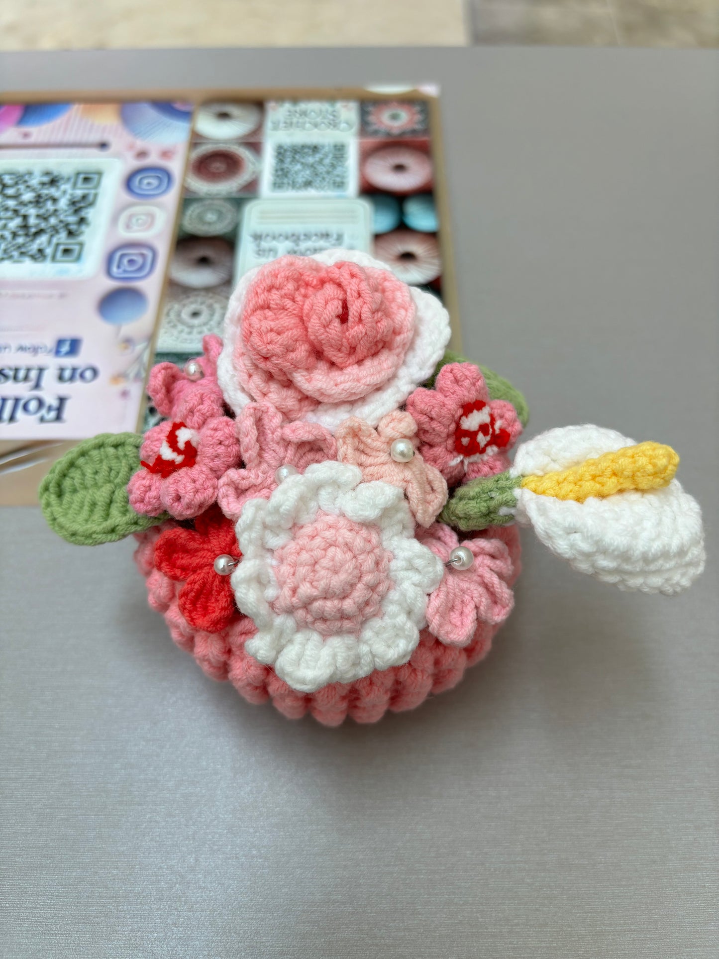 Handmade Crochet Flower Bouquets in Decorative Pots