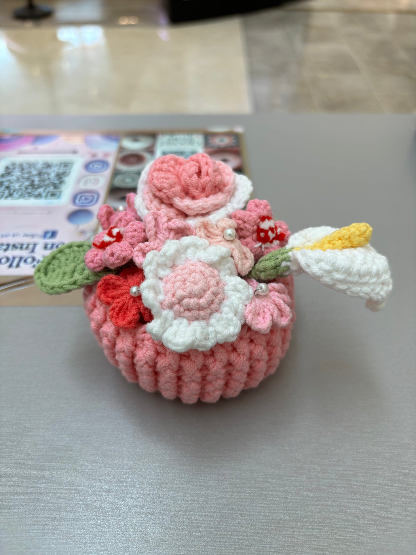 Handmade Crochet Flower Bouquets in Decorative Pots