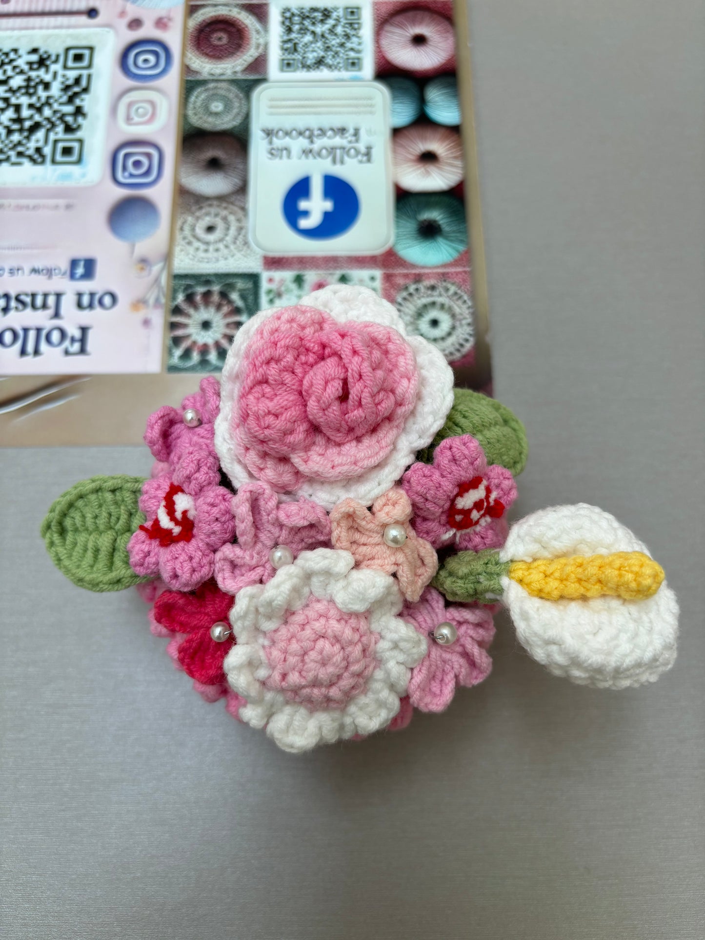 Handmade Crochet Flower Bouquets in Decorative Pots